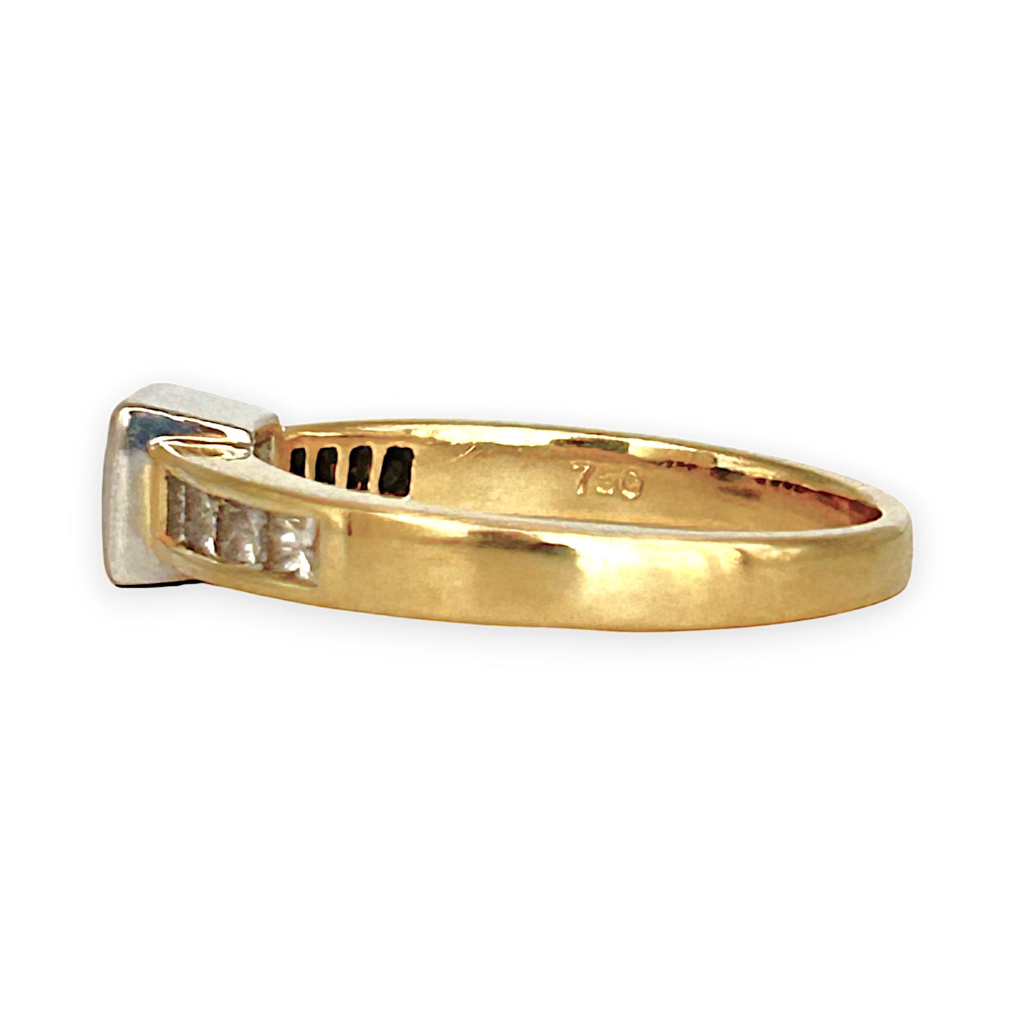 GOLD DEAL | 18ct (18K) Y/W Gold Blue Sapphire & Princess Cut 0.48ct Diamond Ring Size N