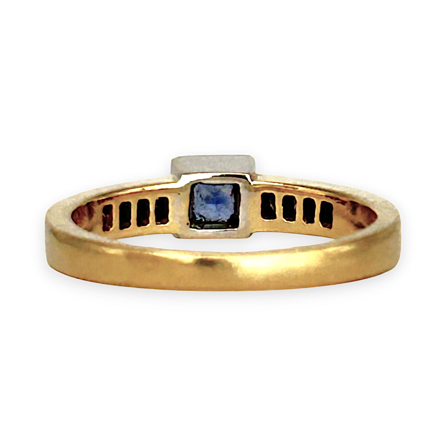 GOLD DEAL | 18ct (18K) Y/W Gold Blue Sapphire & Princess Cut 0.48ct Diamond Ring Size N