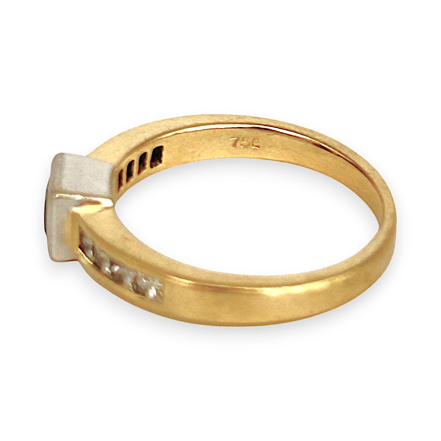 GOLD DEAL | 18ct (18K) Y/W Gold Blue Sapphire & Princess Cut 0.48ct Diamond Ring Size N