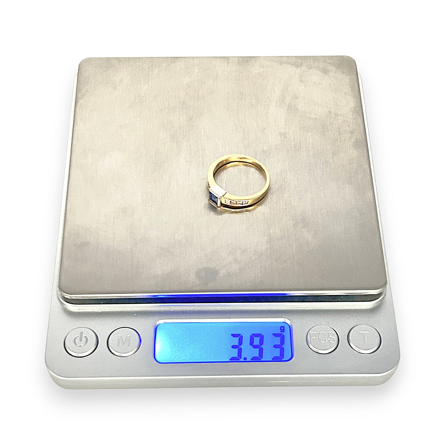 GOLD DEAL | 18ct (18K) Y/W Gold Blue Sapphire & Princess Cut 0.48ct Diamond Ring Size N