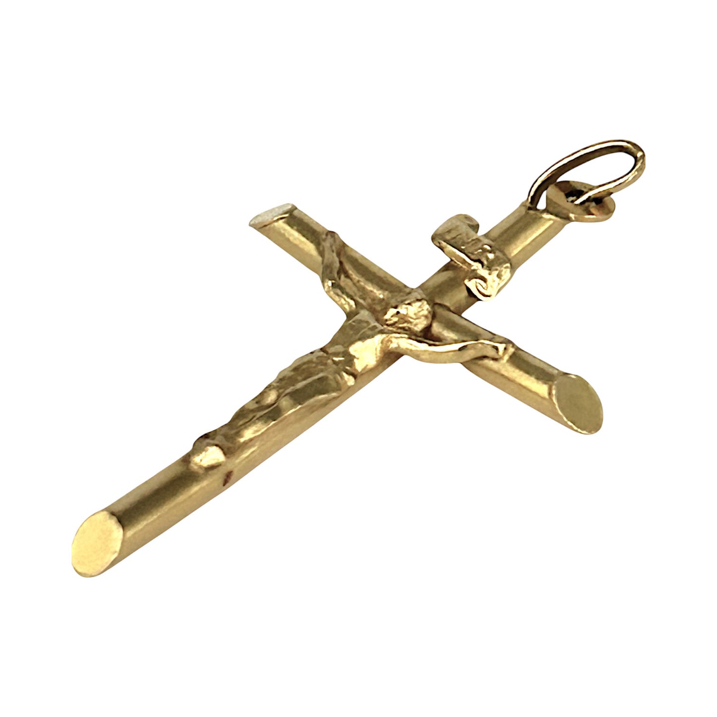 GOLD DEAL | 18ct (18K) Gold Crucifix Refined Cut-Edge Round Cross Pendant