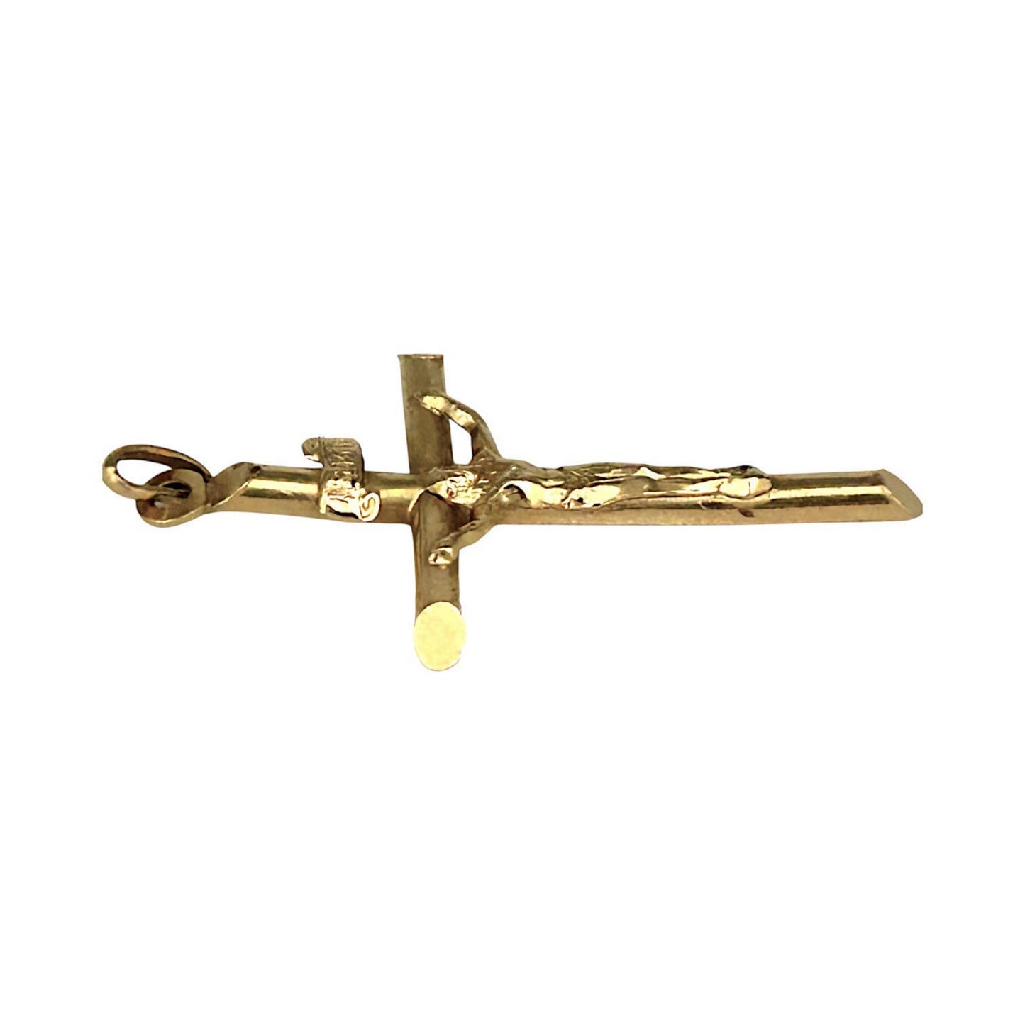 GOLD DEAL | 18ct (18K) Gold Crucifix Refined Cut-Edge Round Cross Pendant