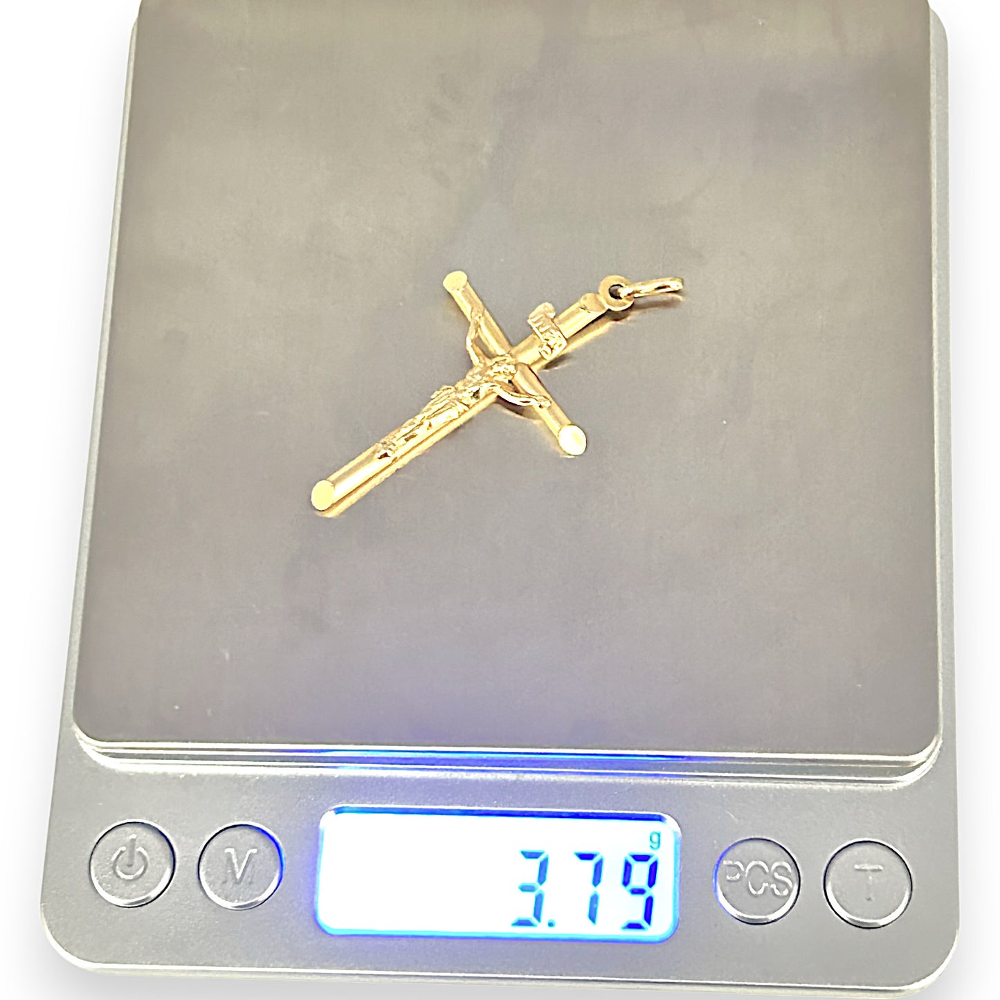GOLD DEAL | 18ct (18K) Gold Crucifix Refined Cut-Edge Round Cross Pendant