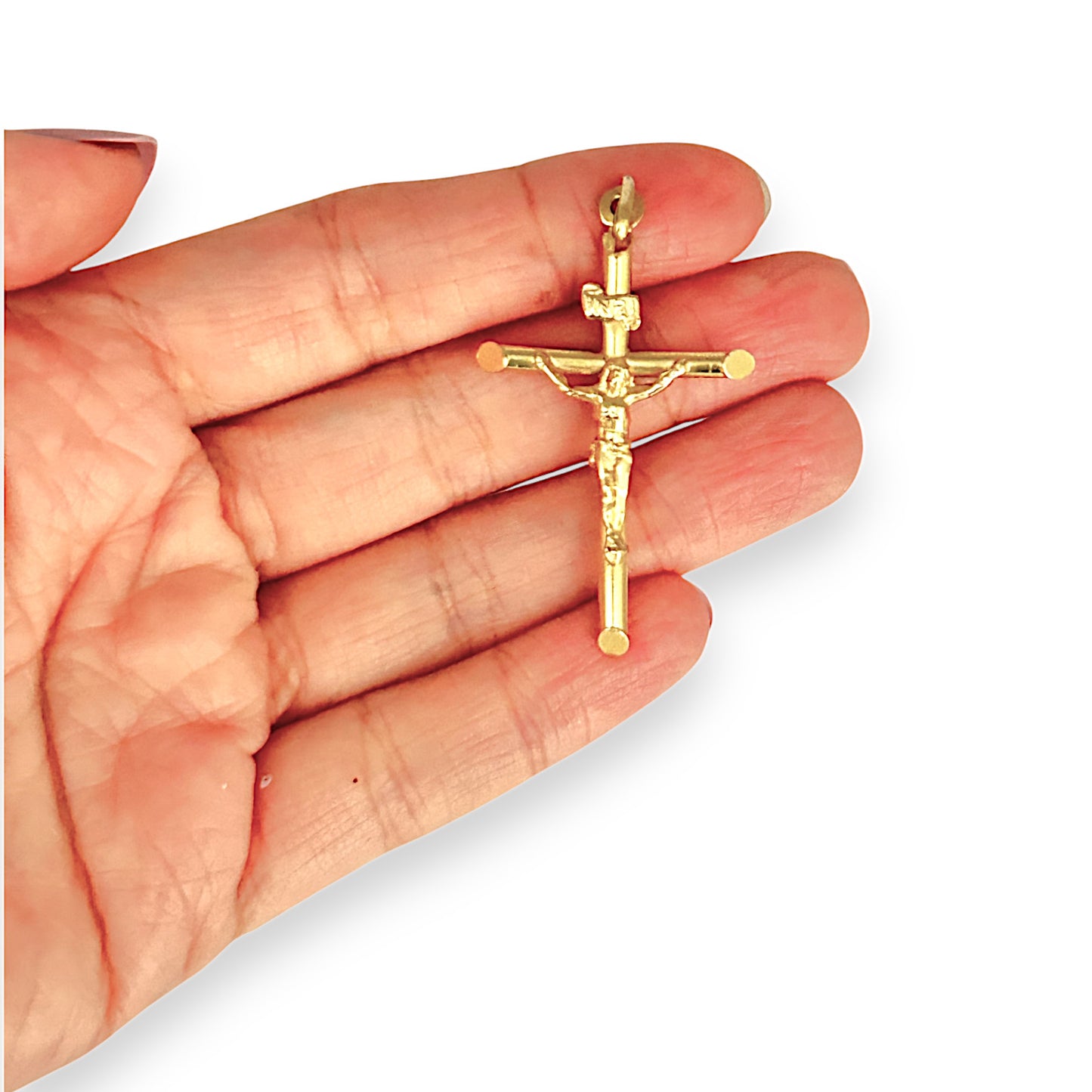 GOLD DEAL | 18ct (18K) Gold Crucifix Refined Cut-Edge Round Cross Pendant