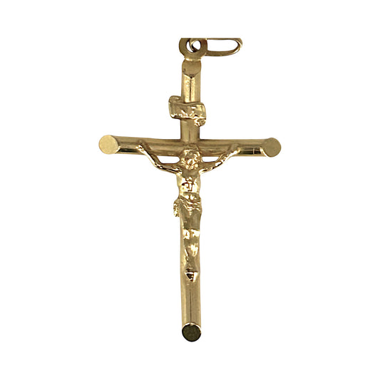 GOLD DEAL | 18ct (18K) Gold Crucifix Refined Cut-Edge Round Cross Pendant