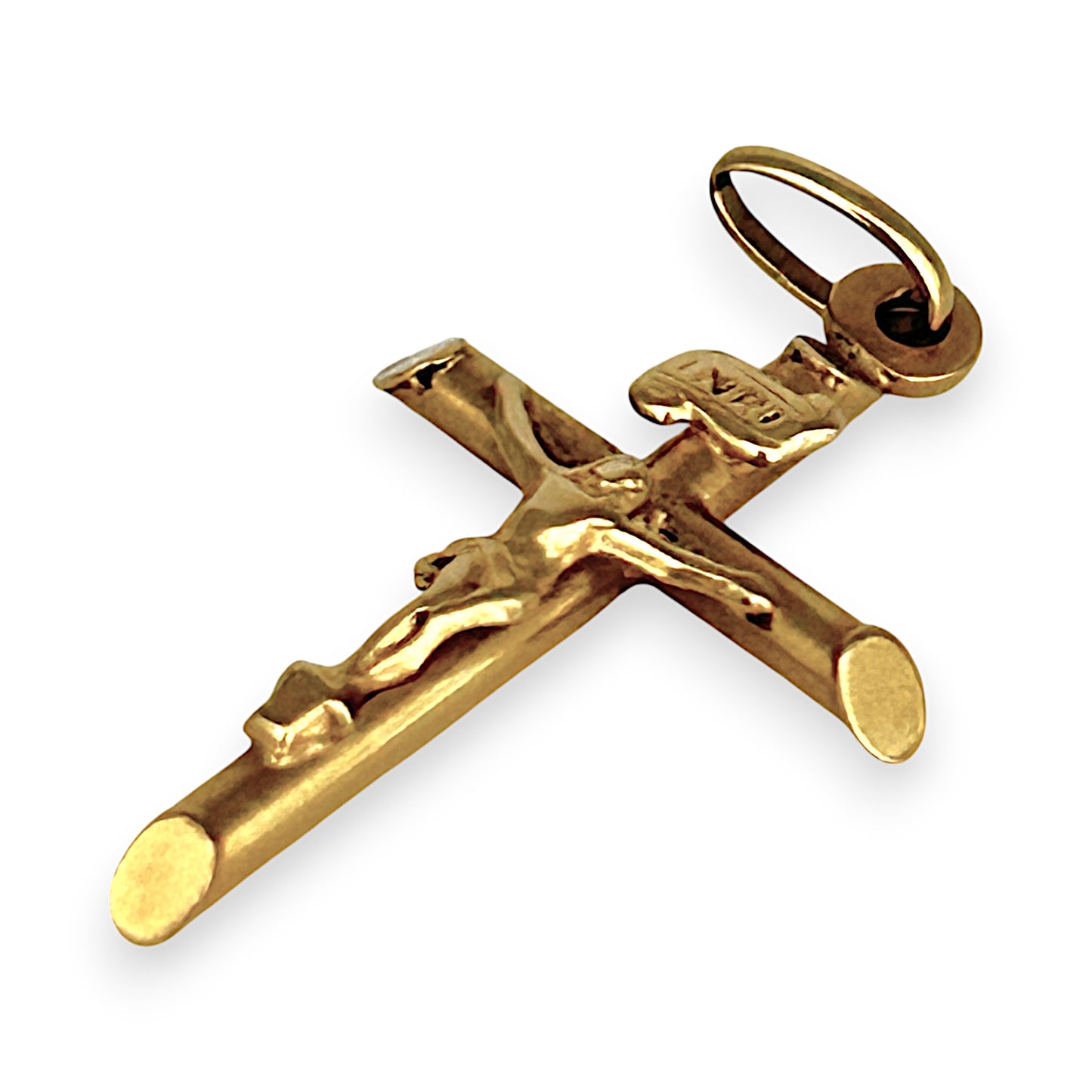 GOLD DEAL | 18ct (18K) Gold Crucifix Refined Cut-Edge Round Cross Small Pendant
