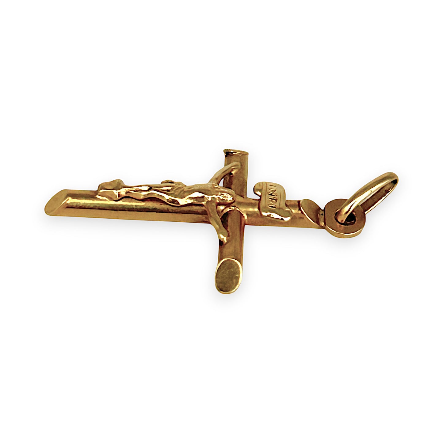 GOLD DEAL | 18ct (18K) Gold Crucifix Refined Cut-Edge Round Cross Small Pendant
