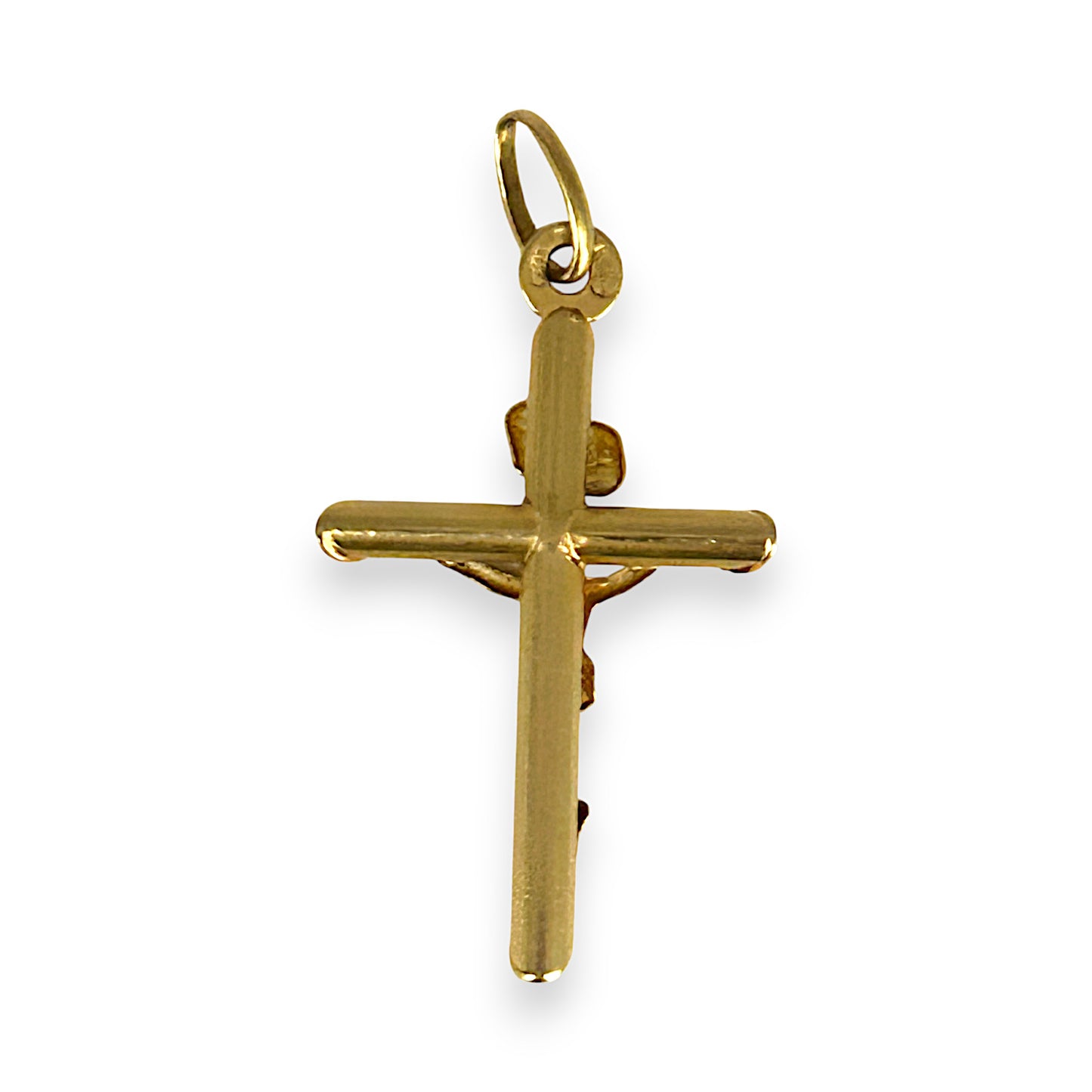 GOLD DEAL | 18ct (18K) Gold Crucifix Refined Cut-Edge Round Cross Small Pendant