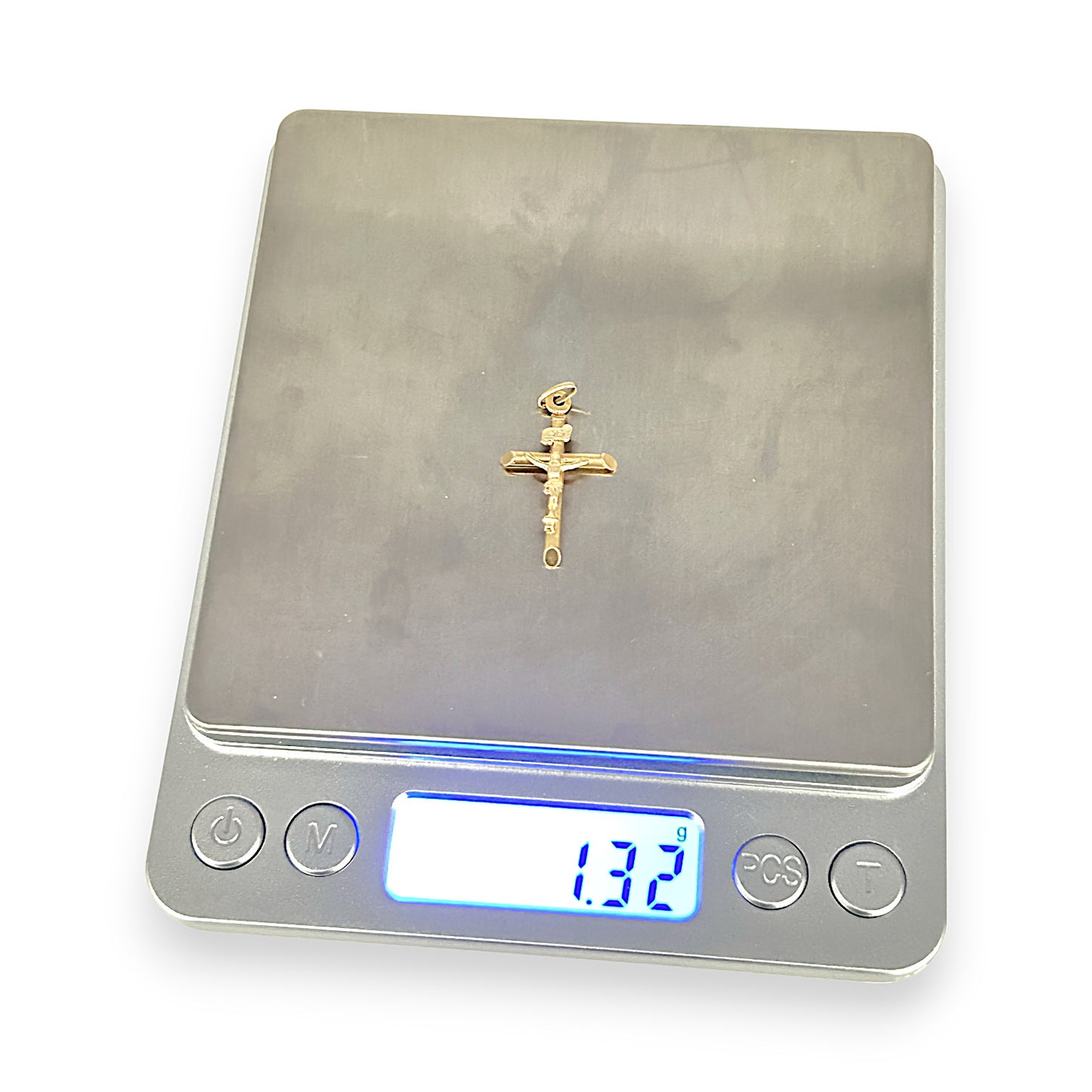 GOLD DEAL | 18ct (18K) Gold Crucifix Refined Cut-Edge Round Cross Small Pendant