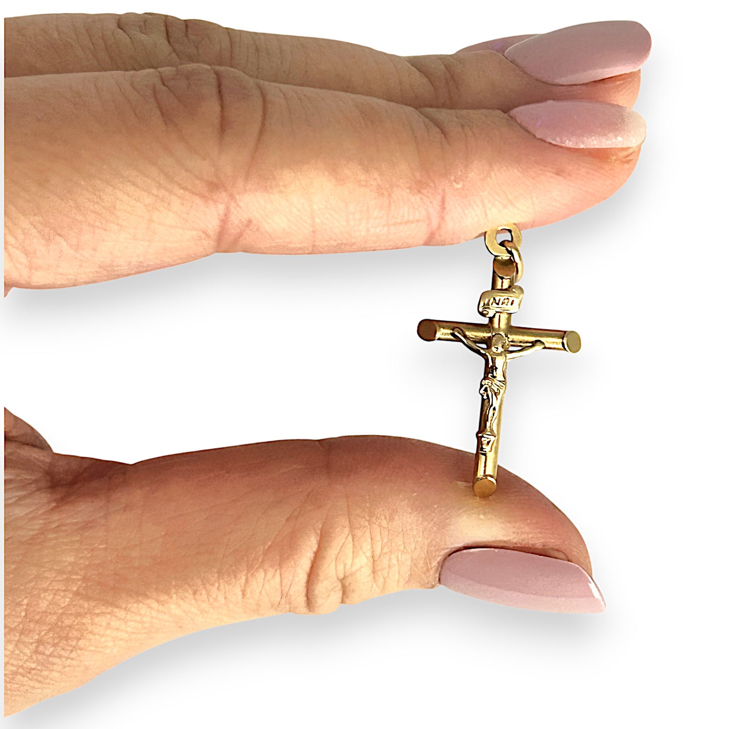 GOLD DEAL | 18ct (18K) Gold Crucifix Refined Cut-Edge Round Cross Small Pendant