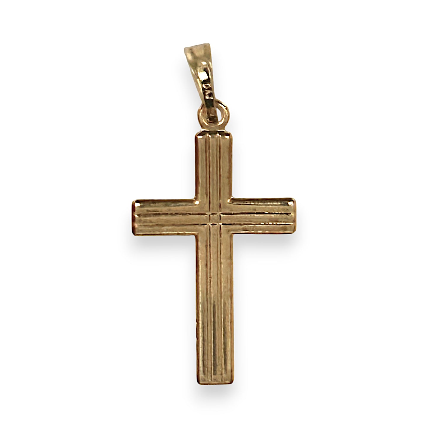 GOLD DEAL | 18ct (18K) Gold Crucifix Cross with Engraved Lines Pendant