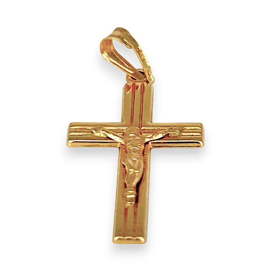 GOLD DEAL | 18ct (18K) Gold Crucifix Cross with Engraved Lines Pendant