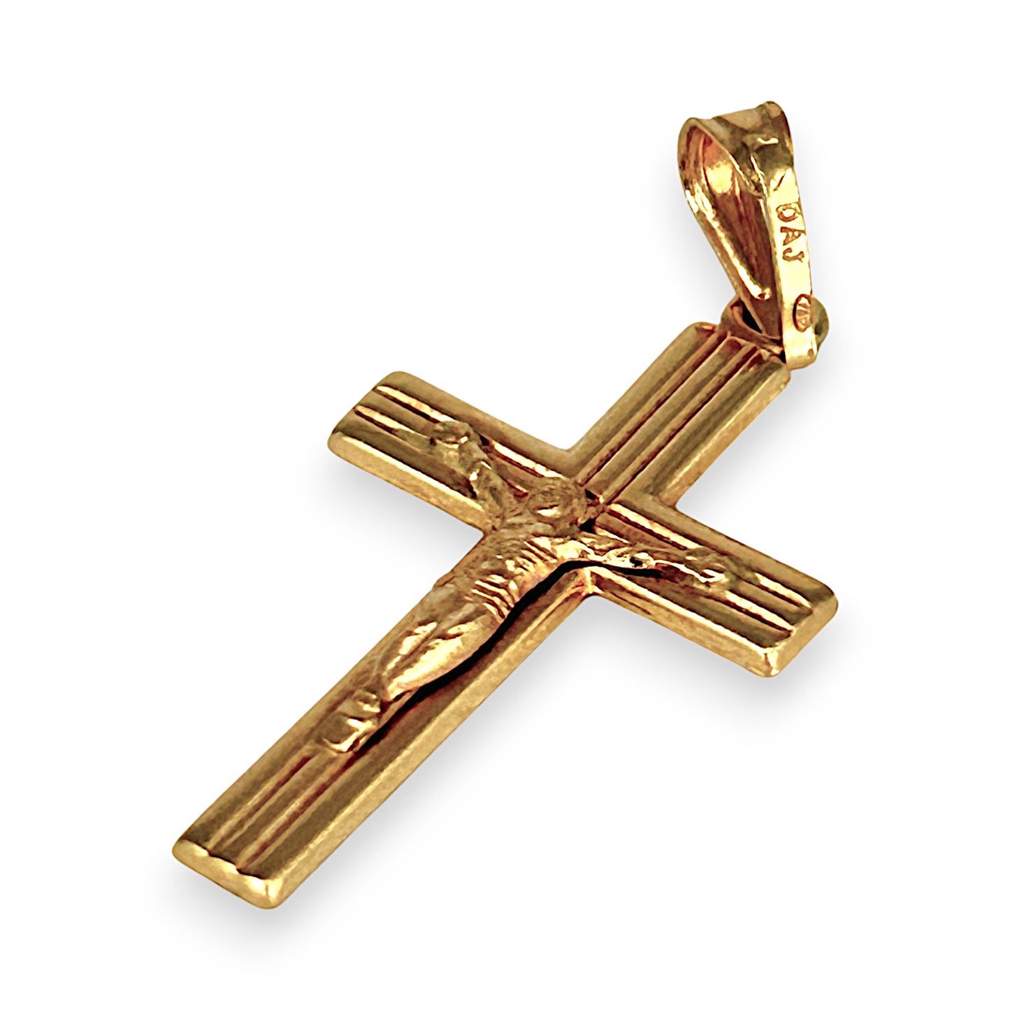 GOLD DEAL | 18ct (18K) Gold Crucifix Cross with Engraved Lines Pendant