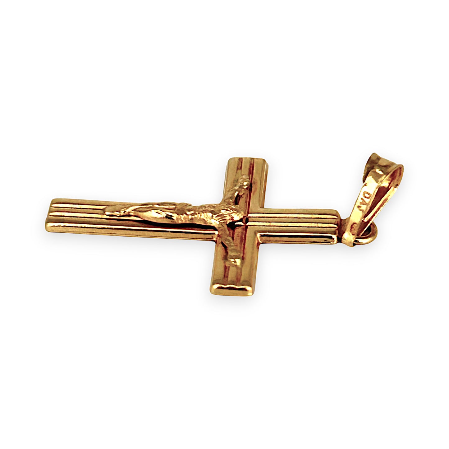 GOLD DEAL | 18ct (18K) Gold Crucifix Cross with Engraved Lines Pendant