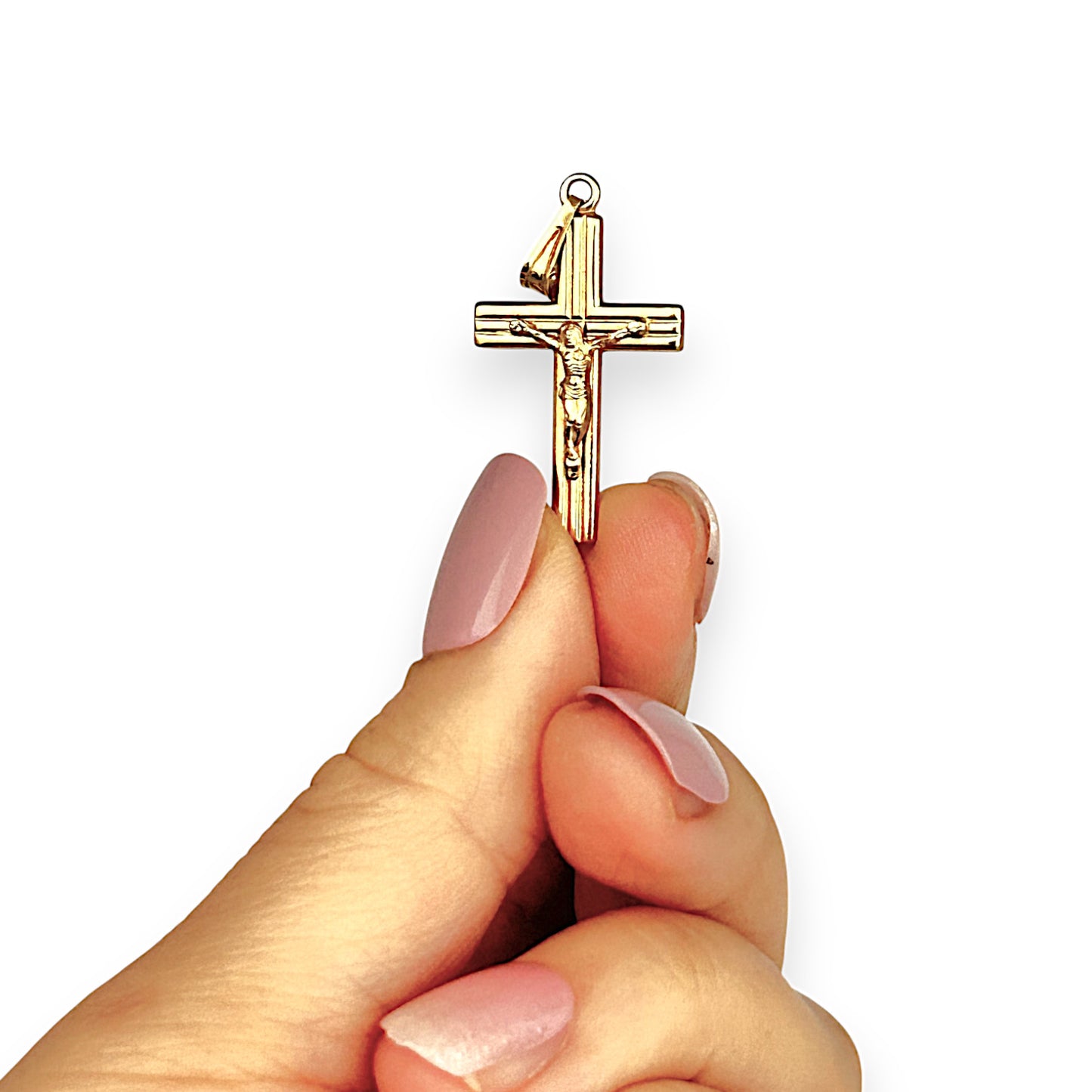 GOLD DEAL | 18ct (18K) Gold Crucifix Cross with Engraved Lines Pendant