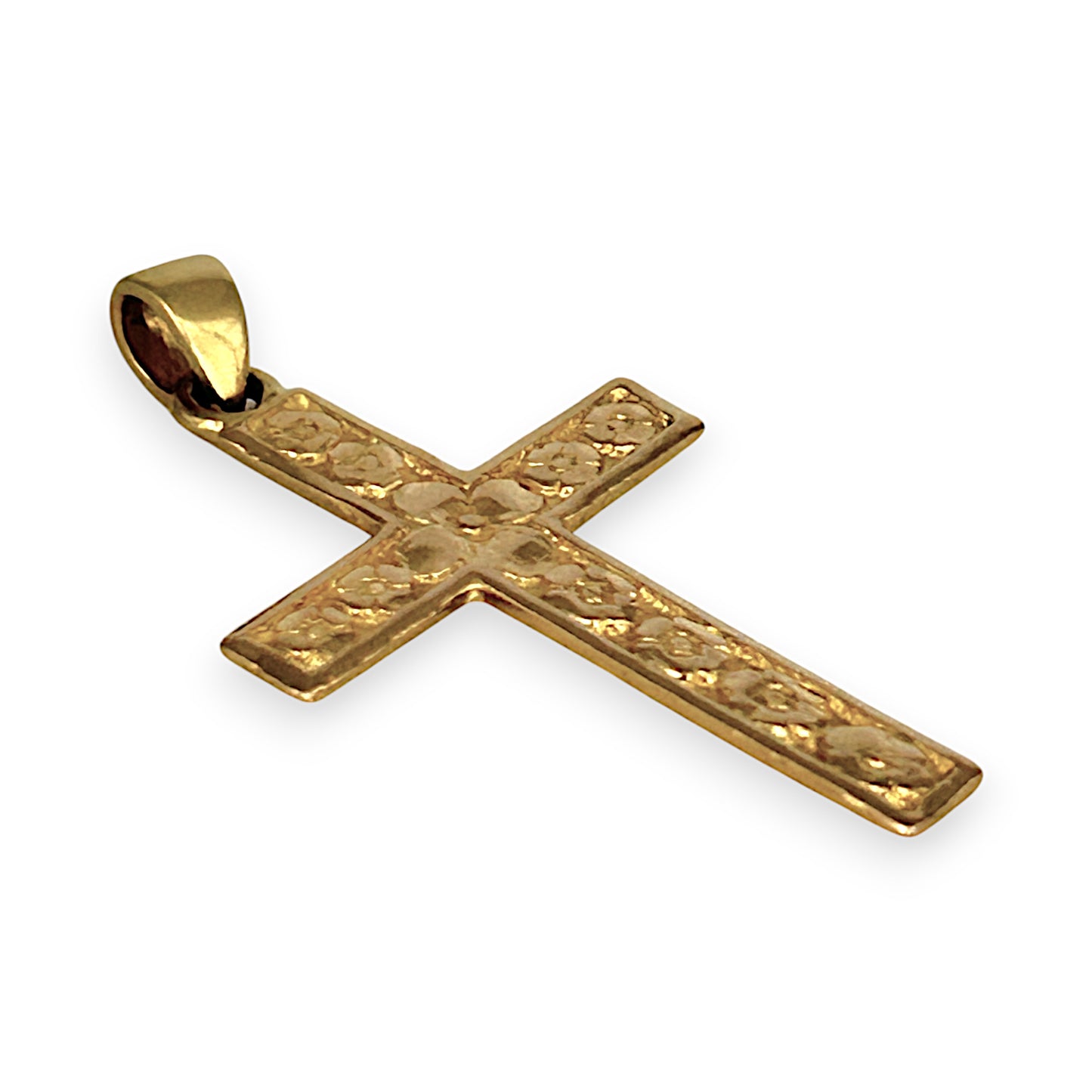 GOLD DEAL | 18ct (18K) Gold Floral Motif Cross Flat Pendant