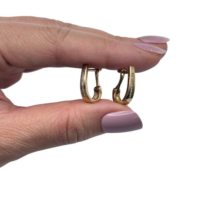 9ct Gold Horse Shoe Hoop Solid Earrings with Diamonds