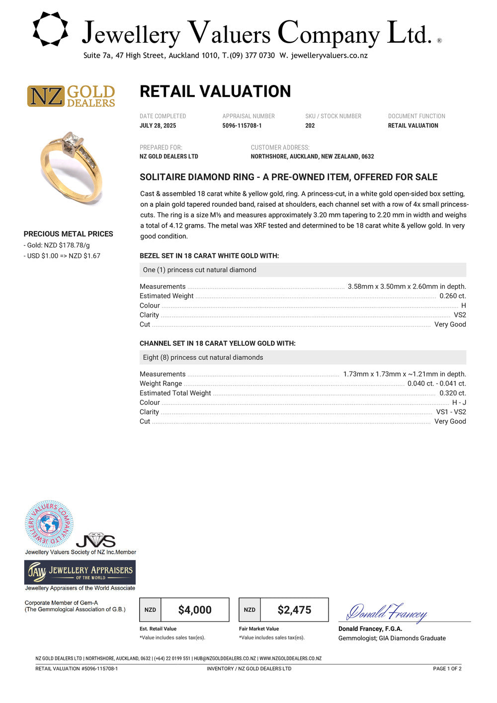 GOLD DEAL | FLASH SALE 18ct (18K) Gold MHJ Solitaire Diamond 0.58ct Ring Valuation $4,000