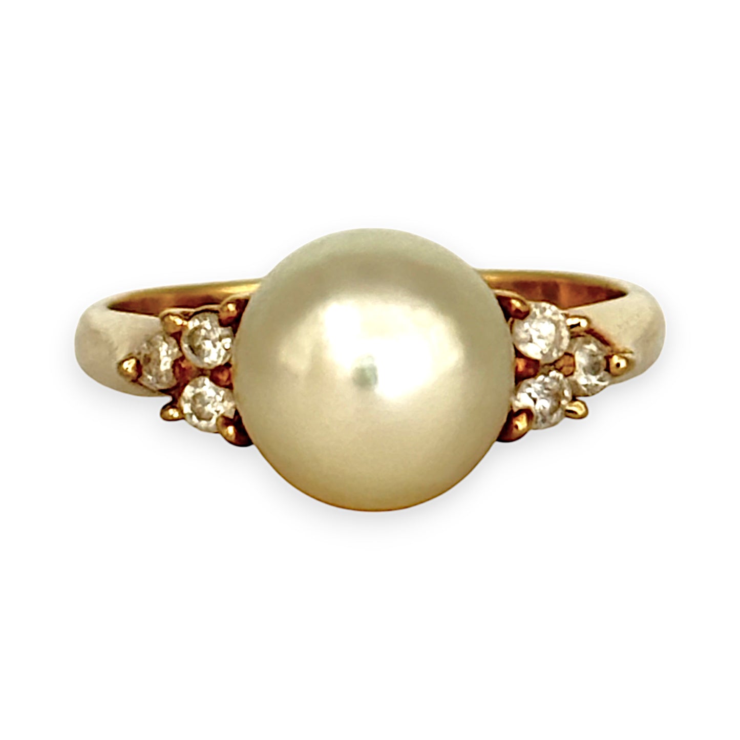 GOLD DEAL | 18ct (18K) Gold Pearl and CZ Riing Size M