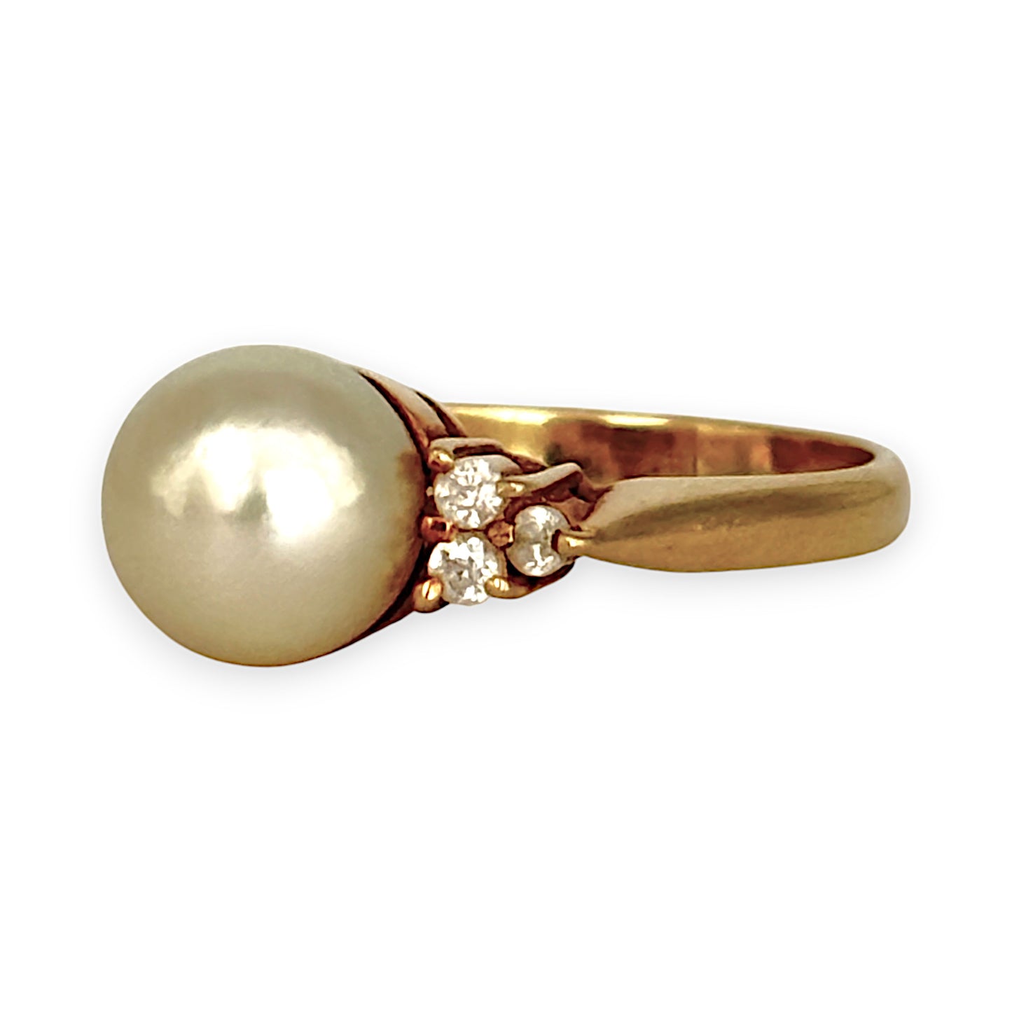 GOLD DEAL | 18ct (18K) Gold Pearl and CZ Riing Size M
