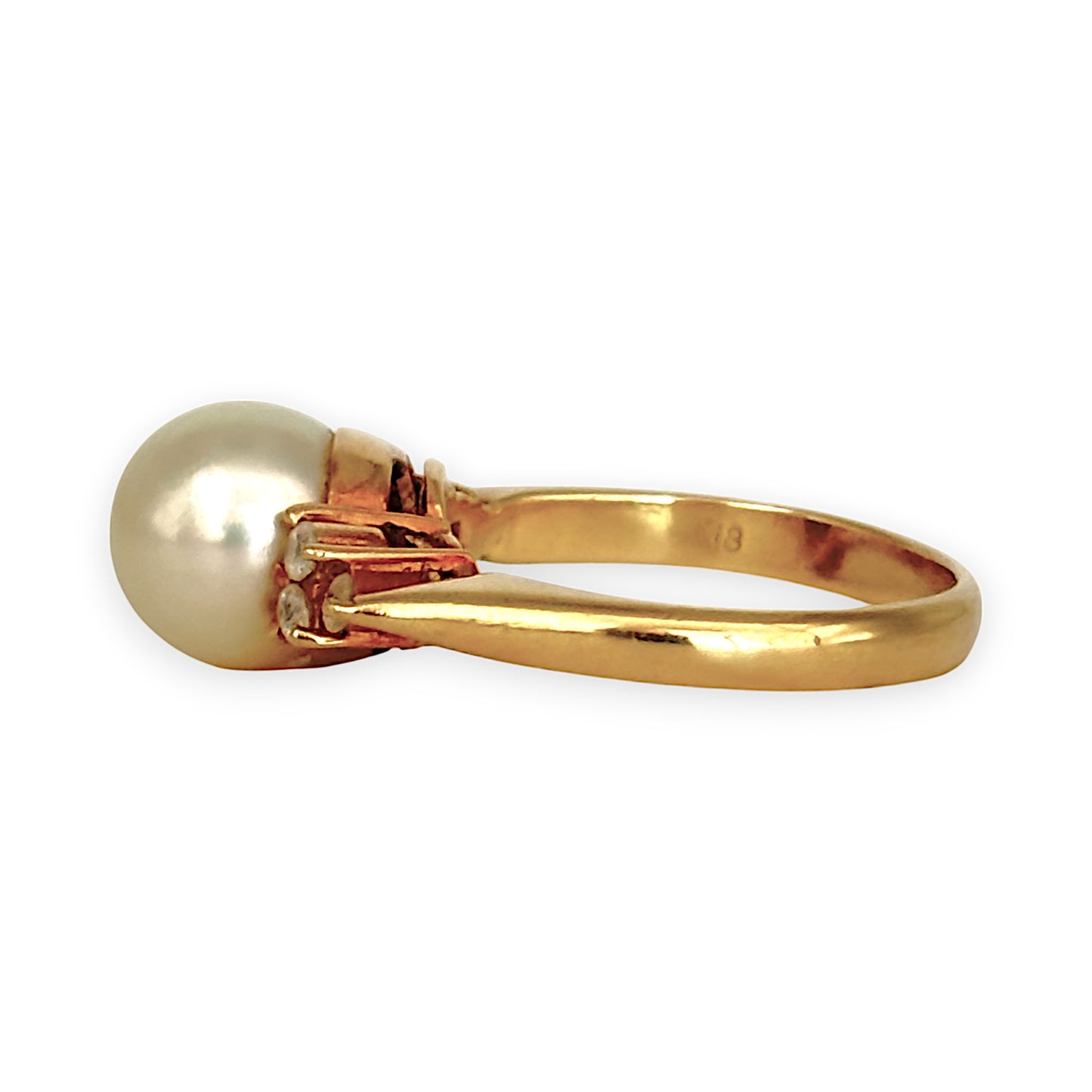 GOLD DEAL | 18ct (18K) Gold Pearl and CZ Riing Size M