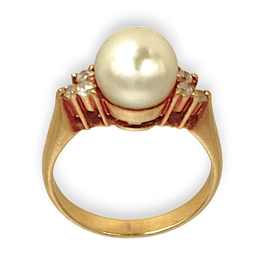 XMAS DEAL | 18kt Gold Pearl and CZ Ring Size M