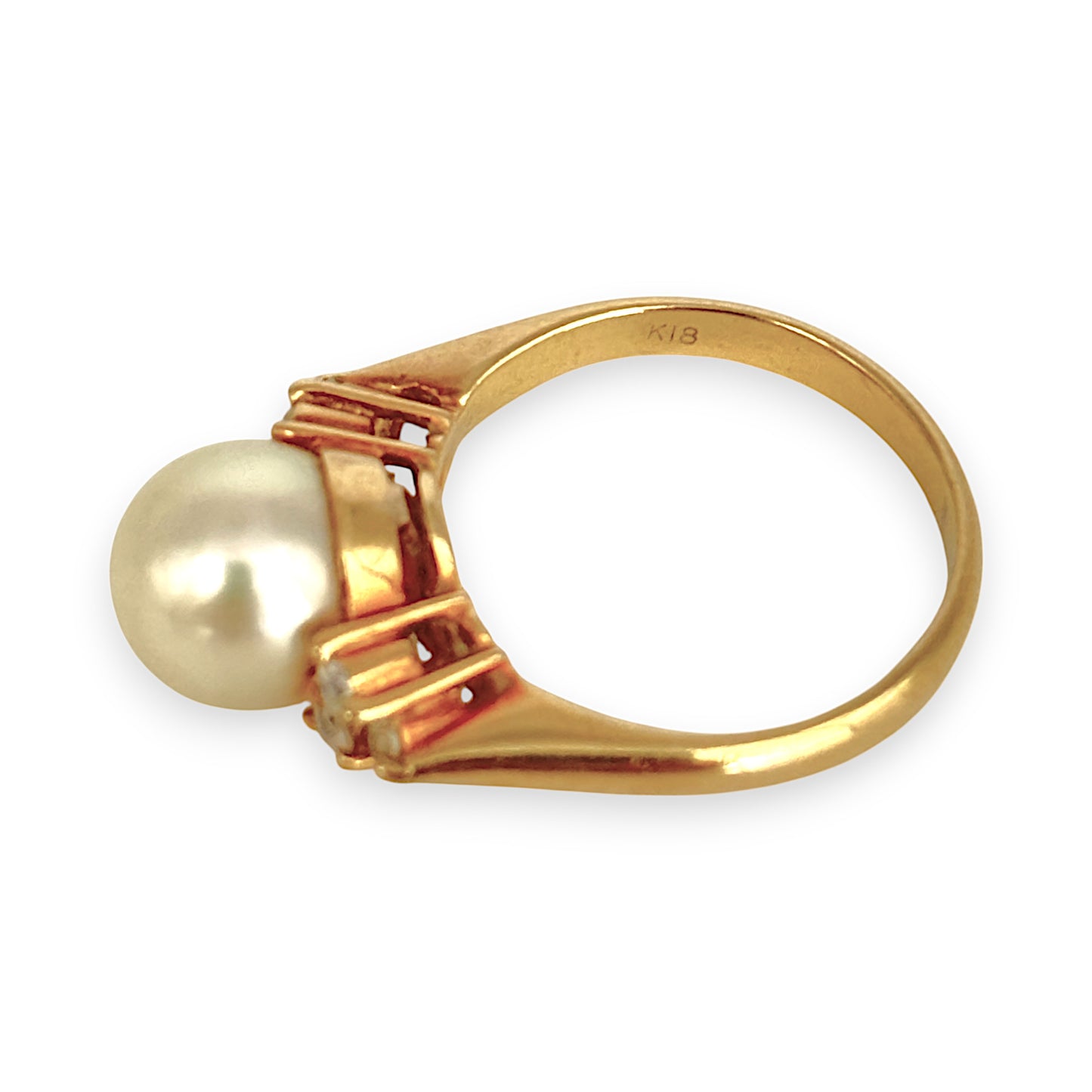 GOLD DEAL | 18ct (18K) Gold Pearl and CZ Riing Size M