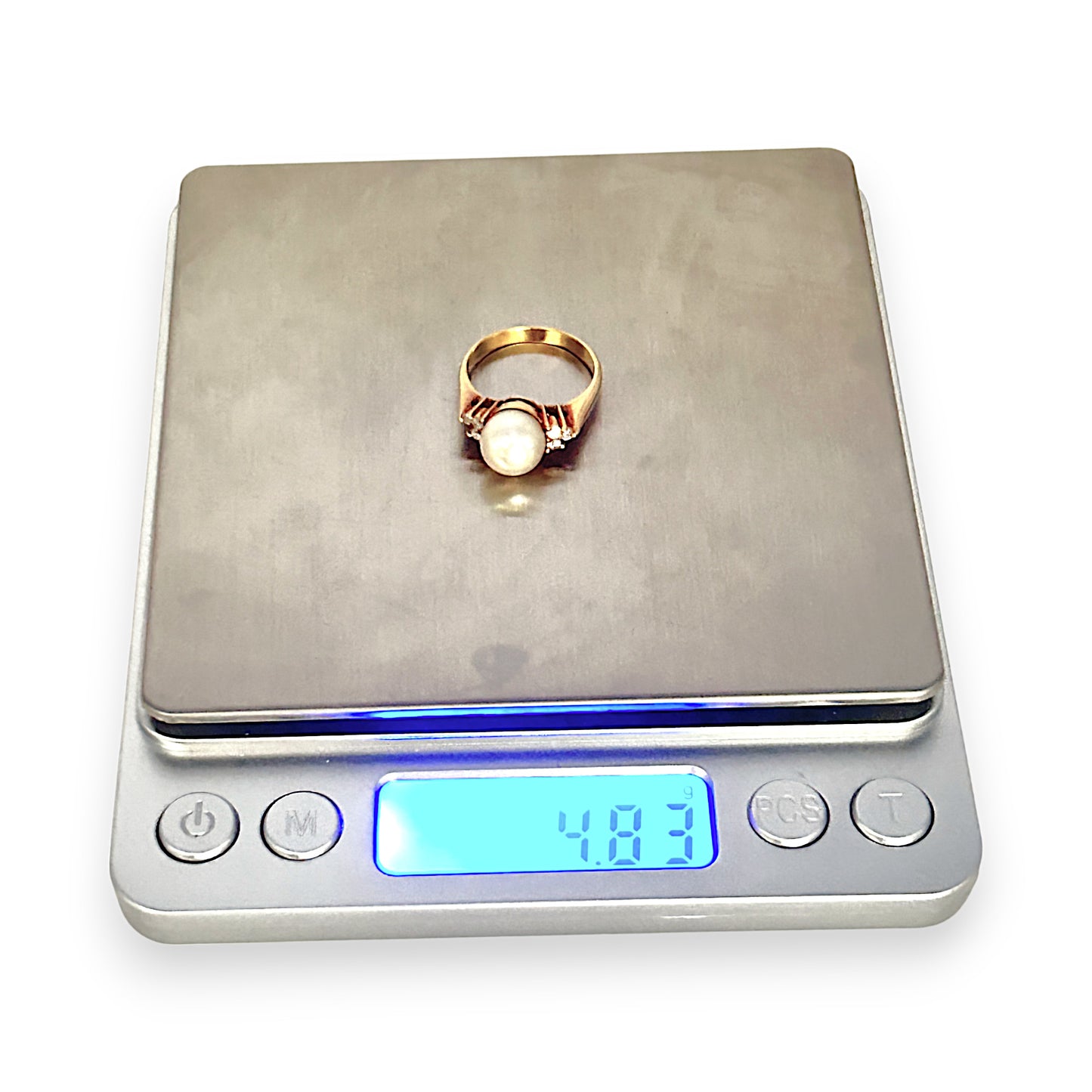 GOLD DEAL | 18ct (18K) Gold Pearl and CZ Riing Size M