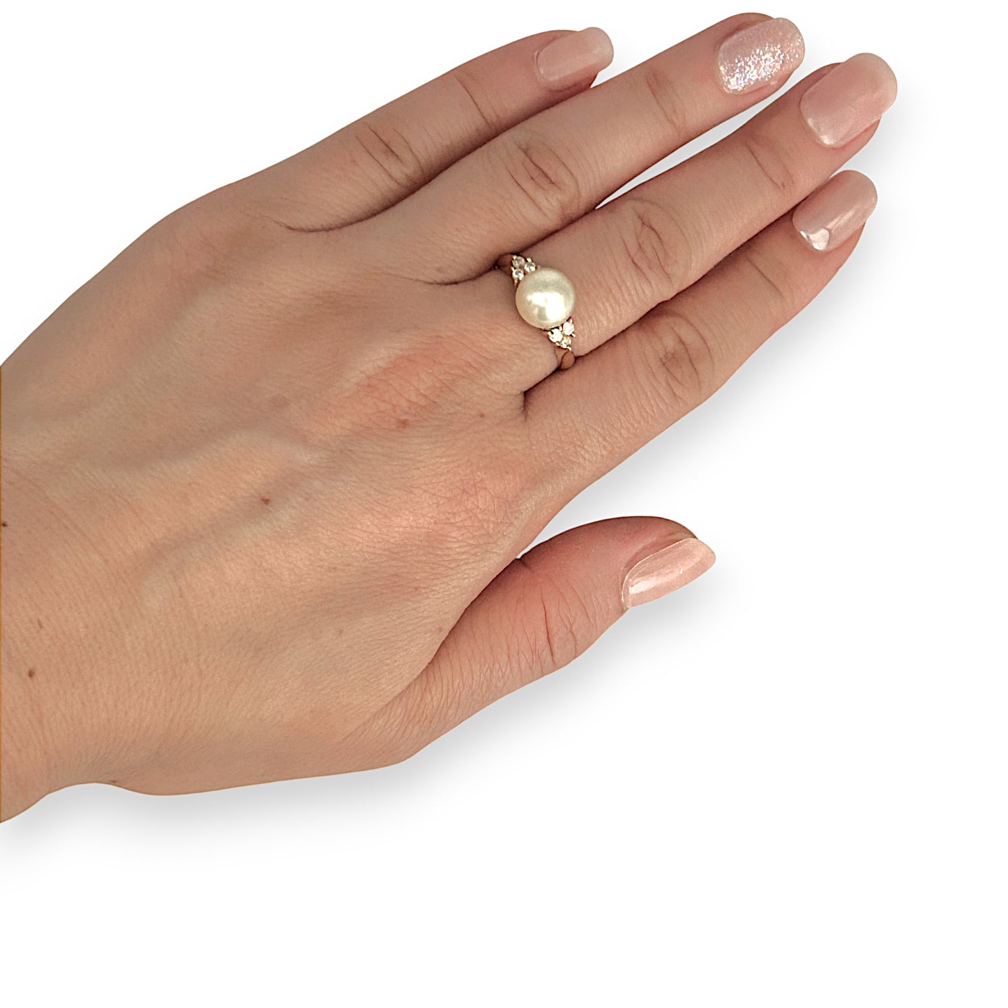 GOLD DEAL | 18ct (18K) Gold Pearl and CZ Riing Size M