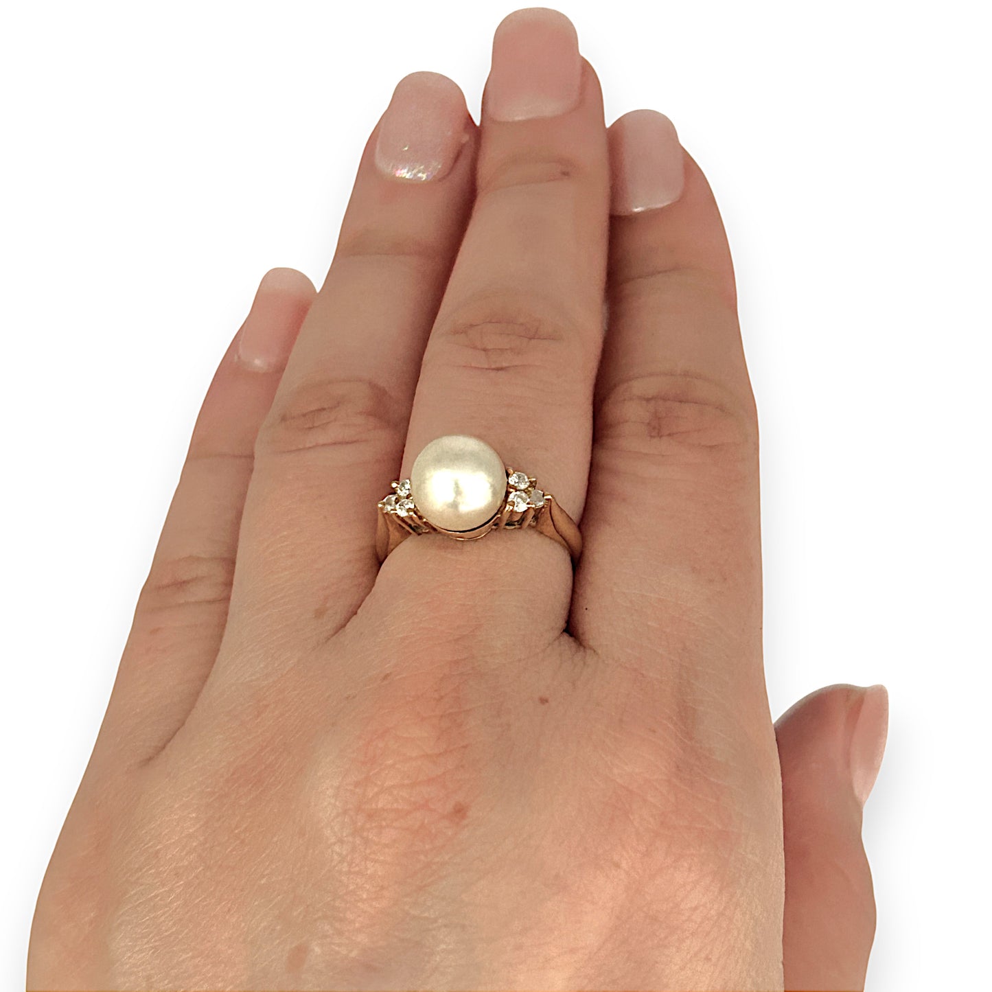 GOLD DEAL | 18ct (18K) Gold Pearl and CZ Riing Size M