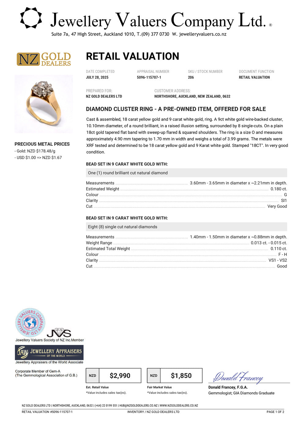 GOLD DEAL | FLASH SALE 18ct (18K) Gold Luxurious Diamond 0.29ct Cluster Ring Valuation $2,990