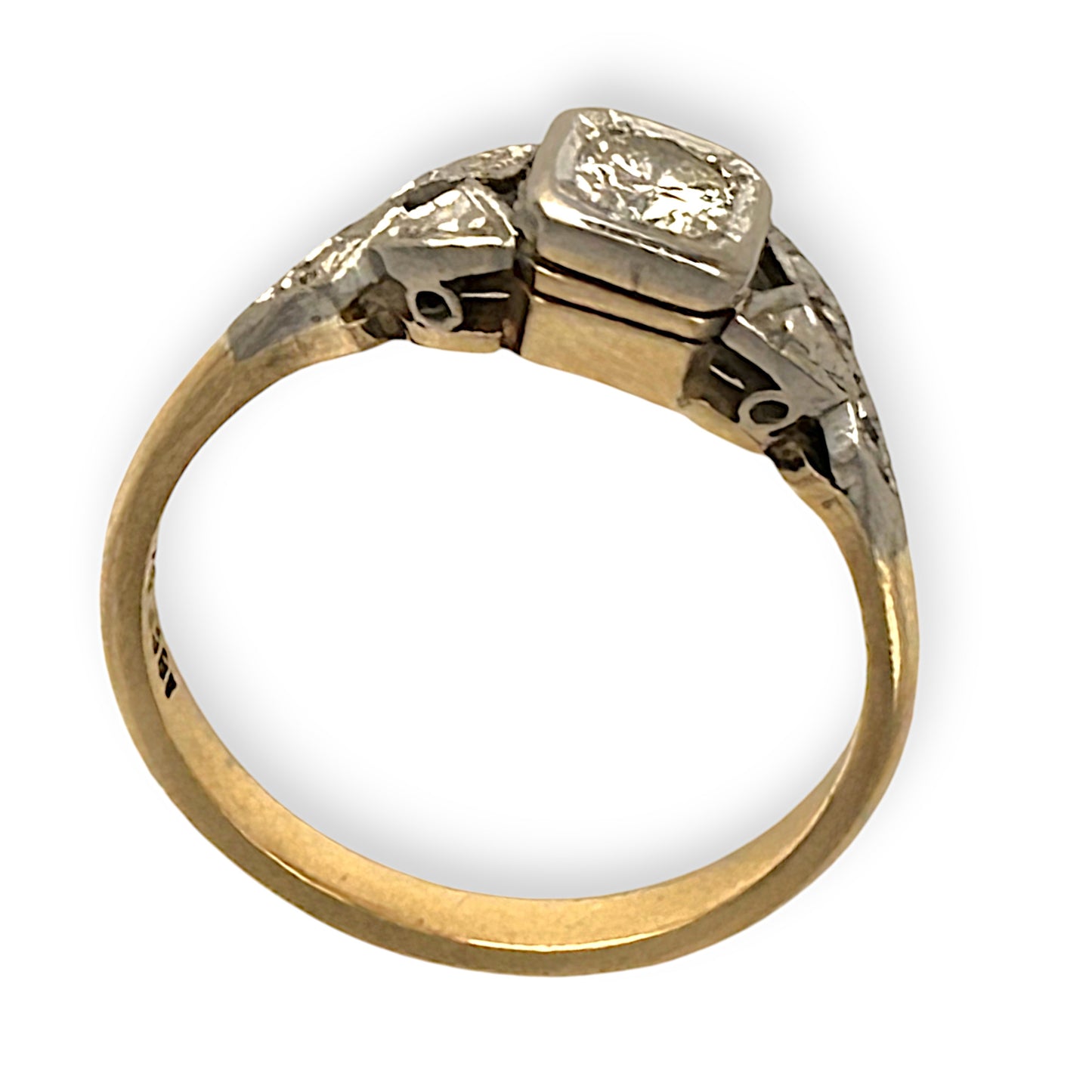 GOLD DEAL | 18ct (18K) (18K) Y/W Gold Diamond Hand Made Estate Ring Size N