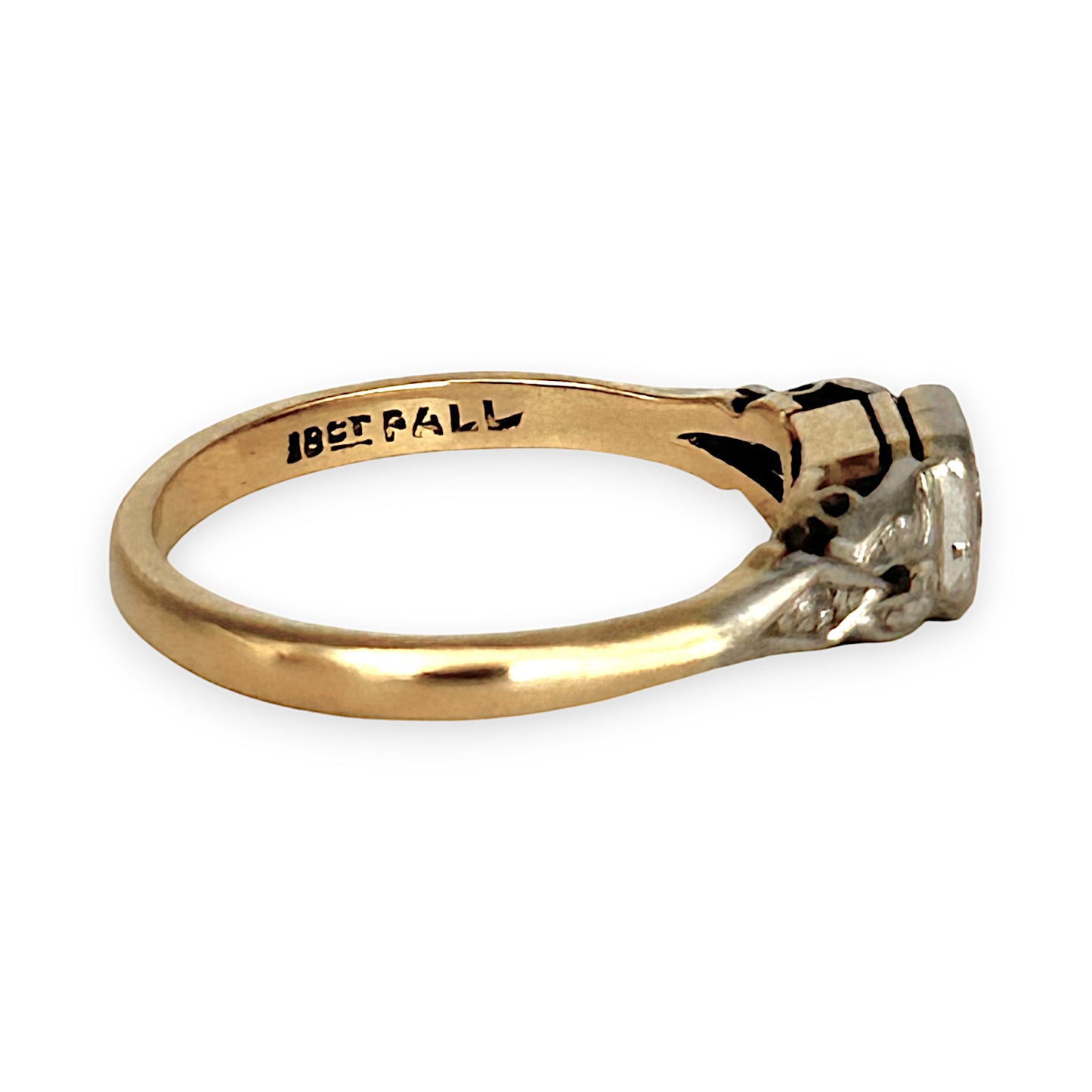 GOLD DEAL | 18ct (18K) (18K) Y/W Gold Diamond Hand Made Estate Ring Size N