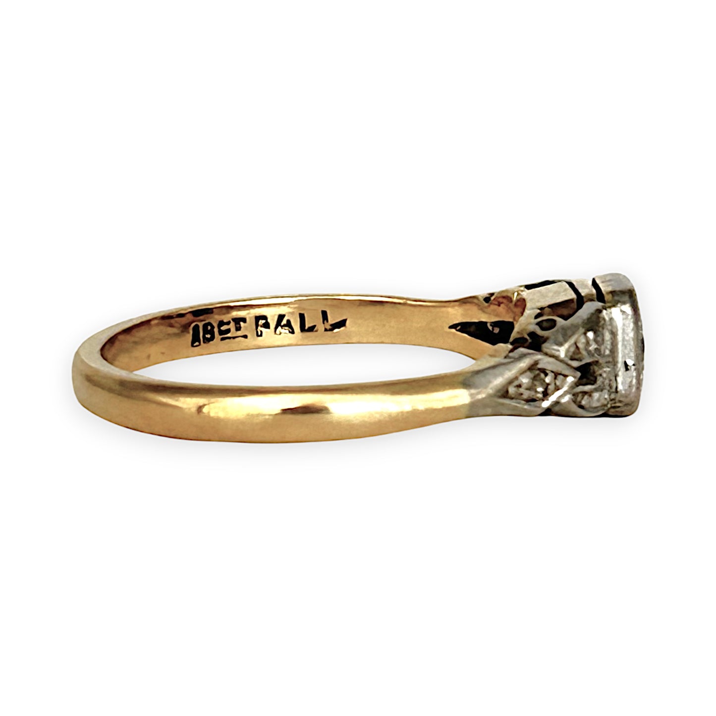 GOLD DEAL | 18ct (18K) (18K) Y/W Gold Diamond Hand Made Estate Ring Size N