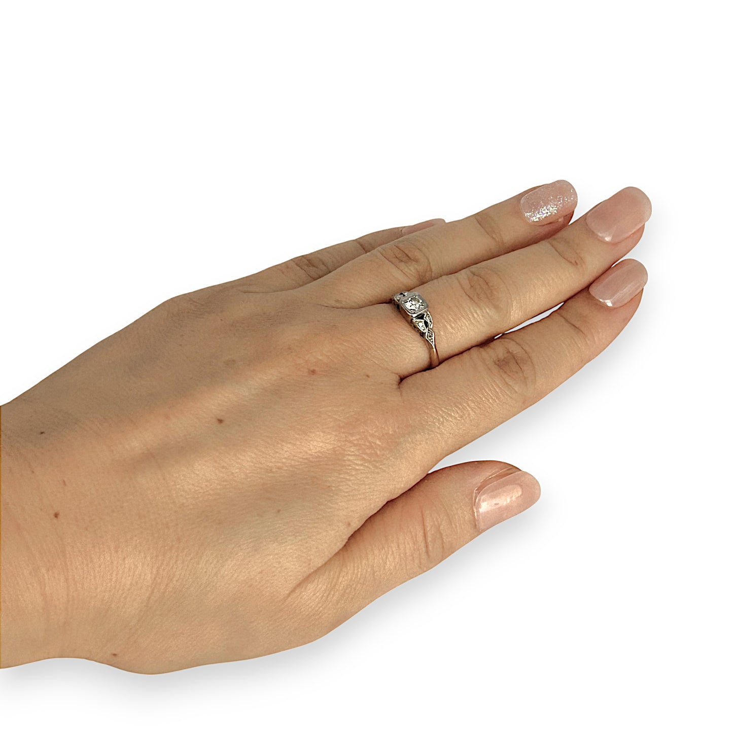 GOLD DEAL | 18ct (18K) (18K) Y/W Gold Diamond Hand Made Estate Ring Size N