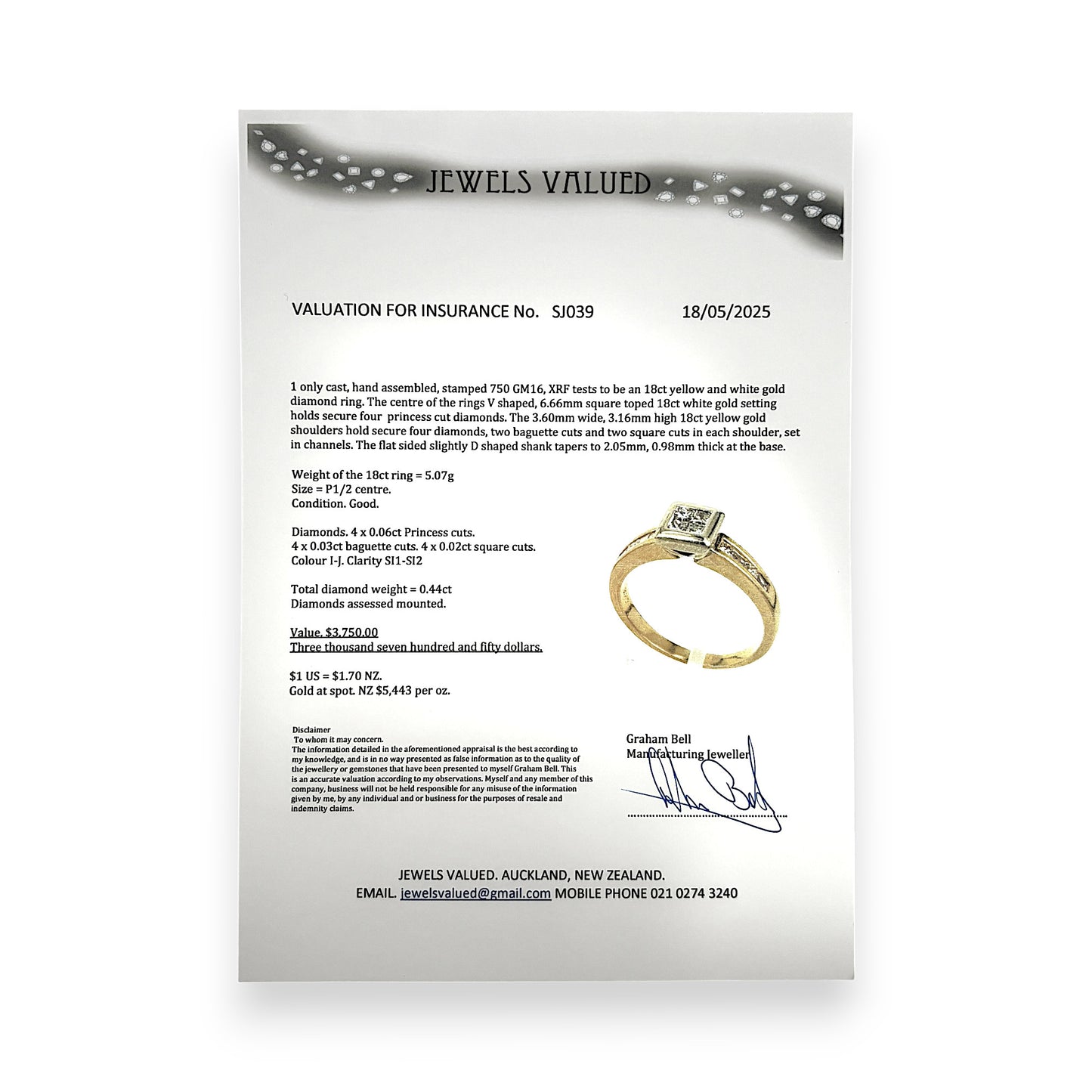 GOLD DEAL | 18ct (18K) Y/W Gold Princess Cut Diamond Ring. Valuation $3,750