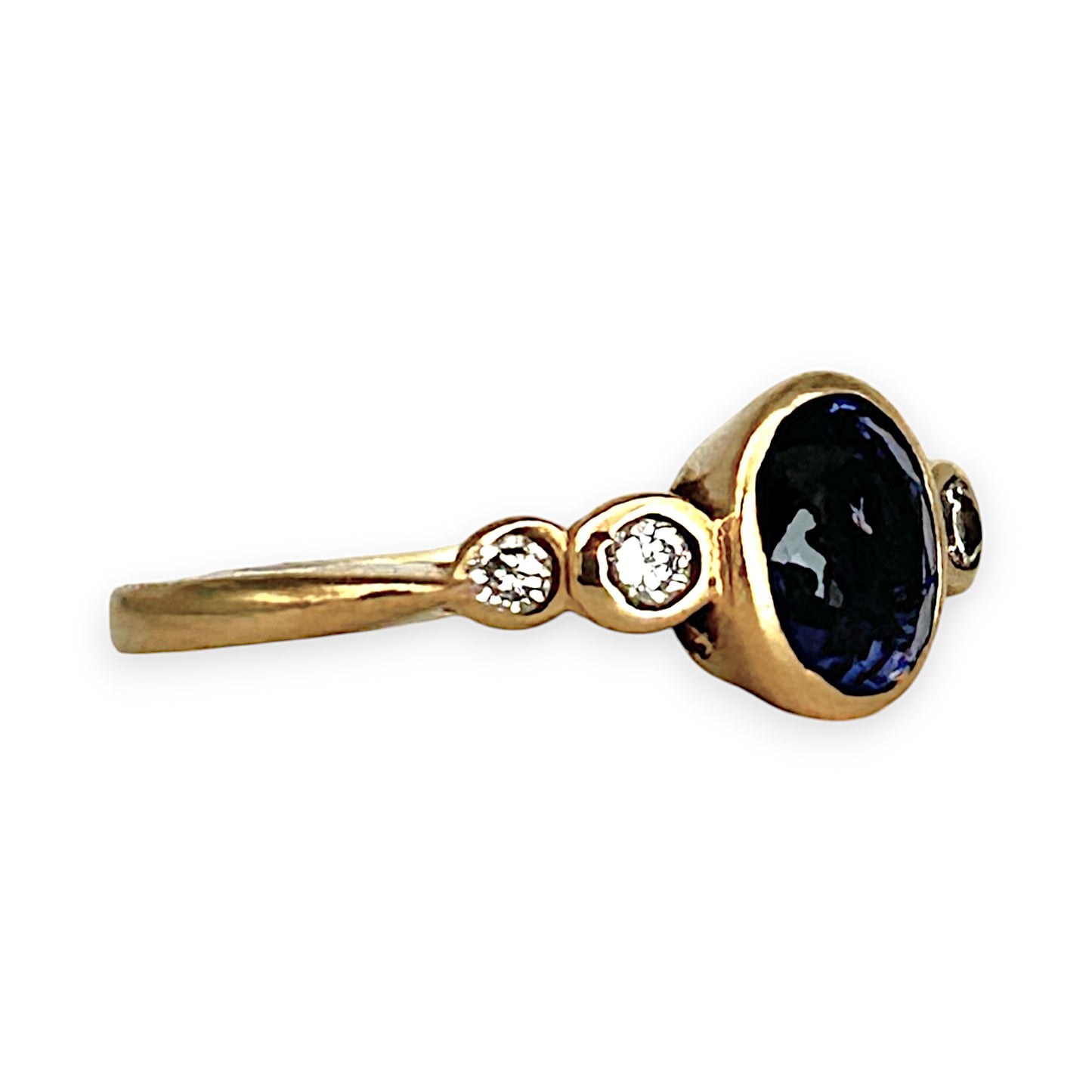 GOLD DEAL | 18ct (18K) Gold Blue Sapphire & Diamond Hand Made Ring Size K