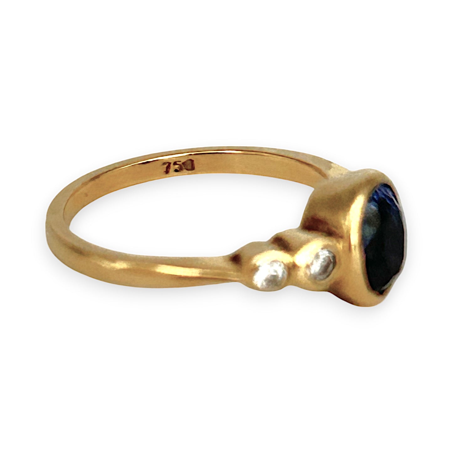GOLD DEAL | 18ct (18K) Gold Blue Sapphire & Diamond Hand Made Ring Size K