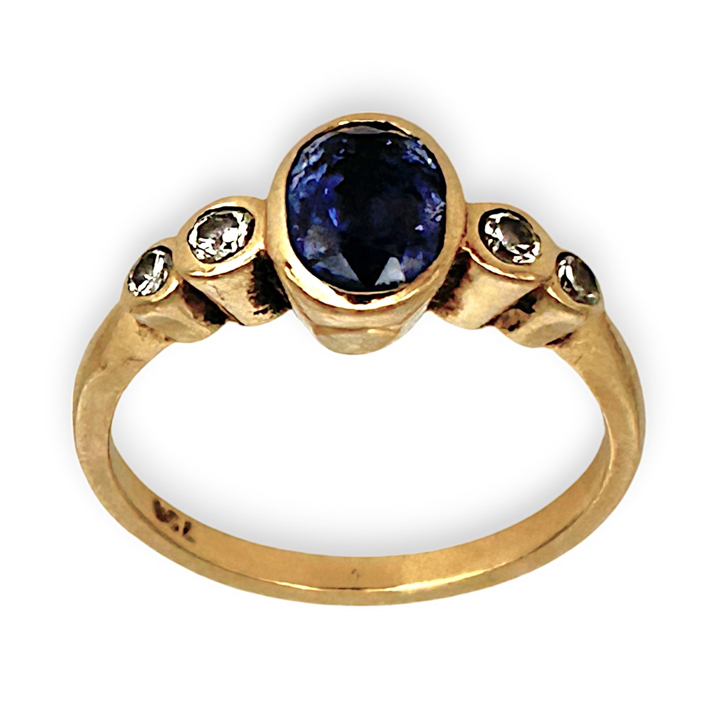 GOLD DEAL | 18ct (18K) Gold Blue Sapphire & Diamond Hand Made Ring Size K