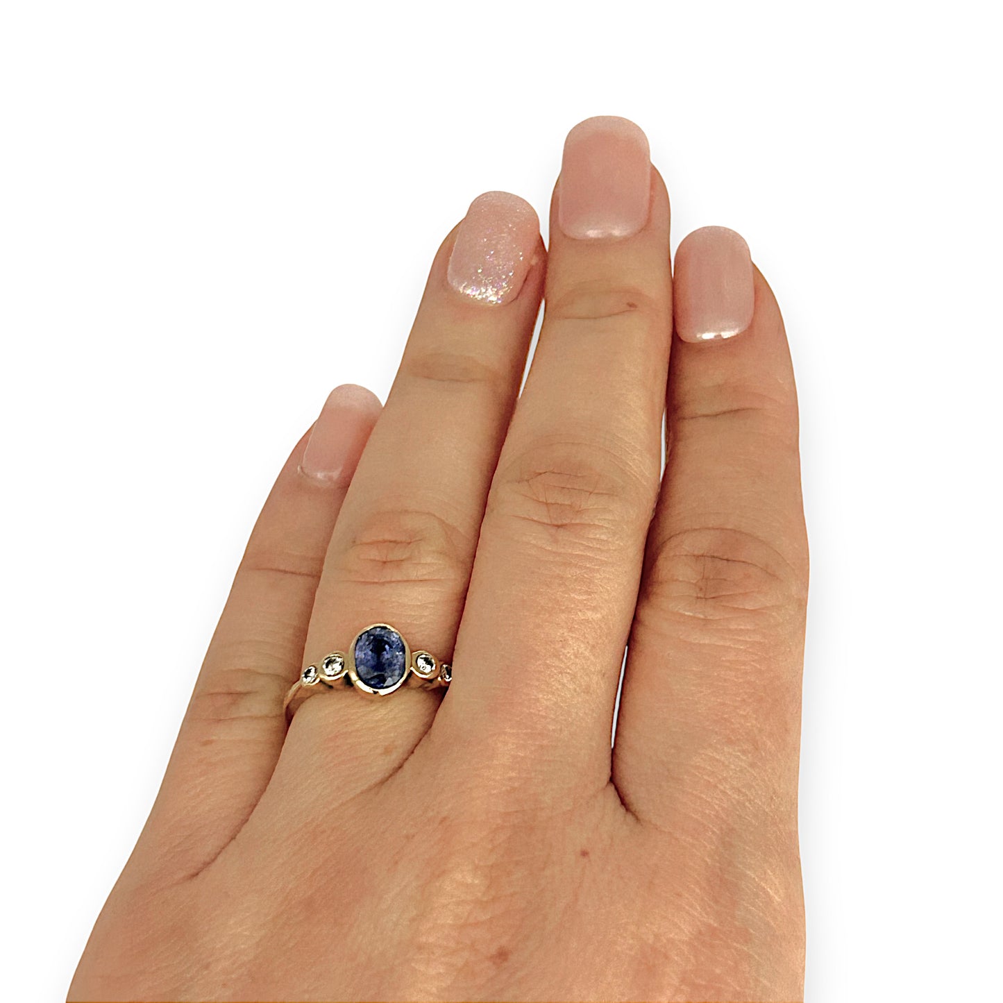 GOLD DEAL | 18ct (18K) Gold Blue Sapphire & Diamond Hand Made Ring Size K