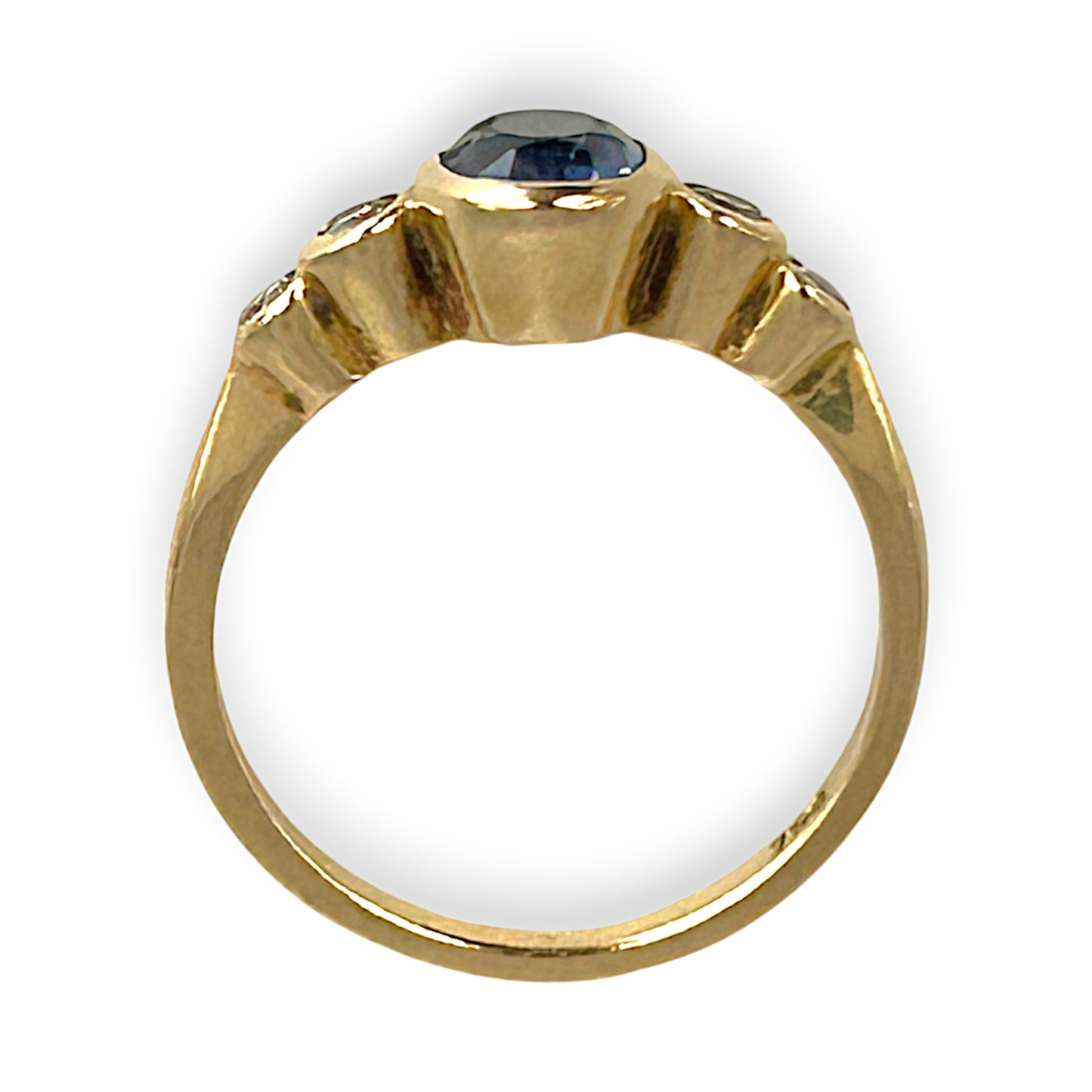GOLD DEAL | 18ct (18K) Gold Blue Sapphire & Diamond Hand Made Ring Size K