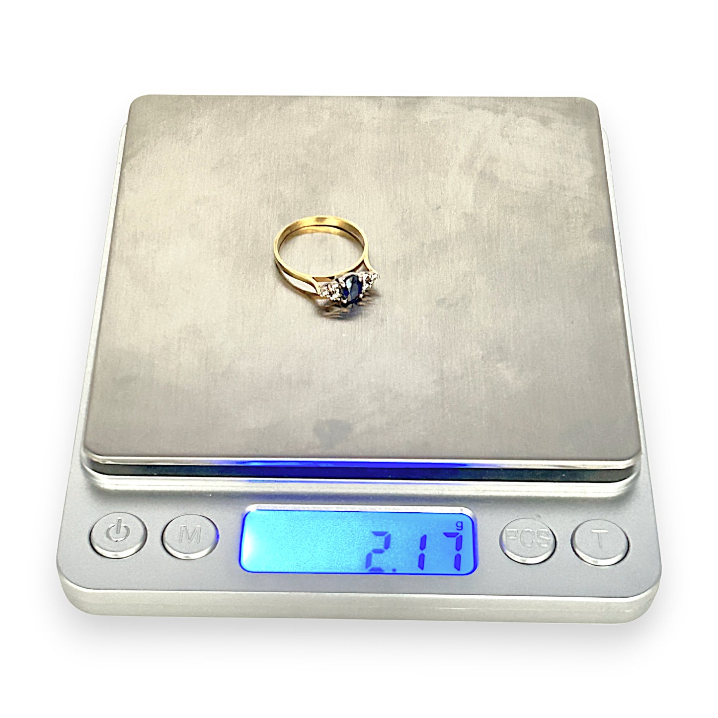 GOLD DEAL | 18K Y/W Gold Sapphire & Diamond, 7 Stone Ring Size M
