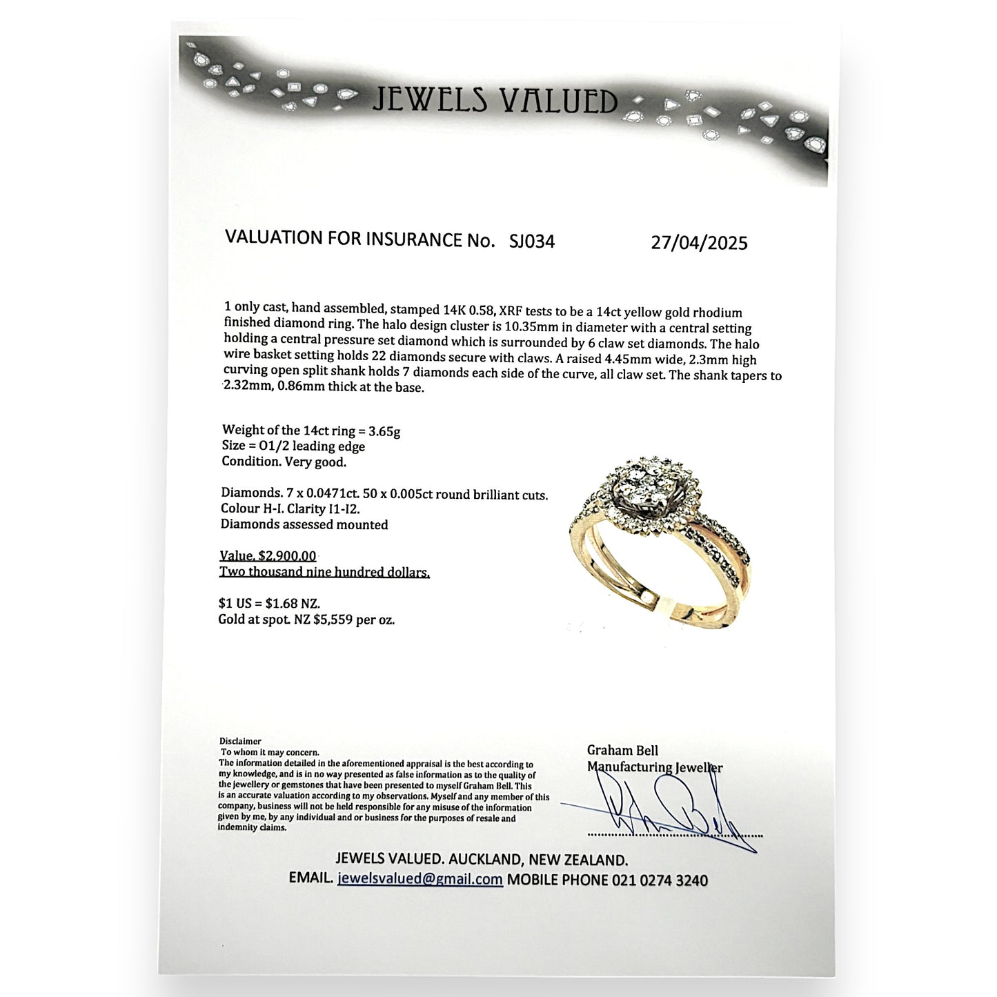 GOLD DEAL | 14ct (14K) Gold Halo Design Cluster Diamond Ring Valuation $2,900
