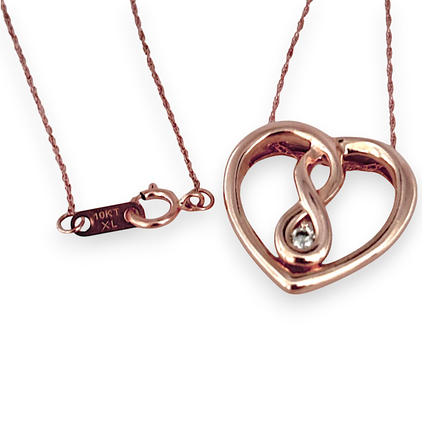 GOLD DEAL | 10ct (10K) Rose Gold Necklace Heart Diamond Pendant Length 45cm