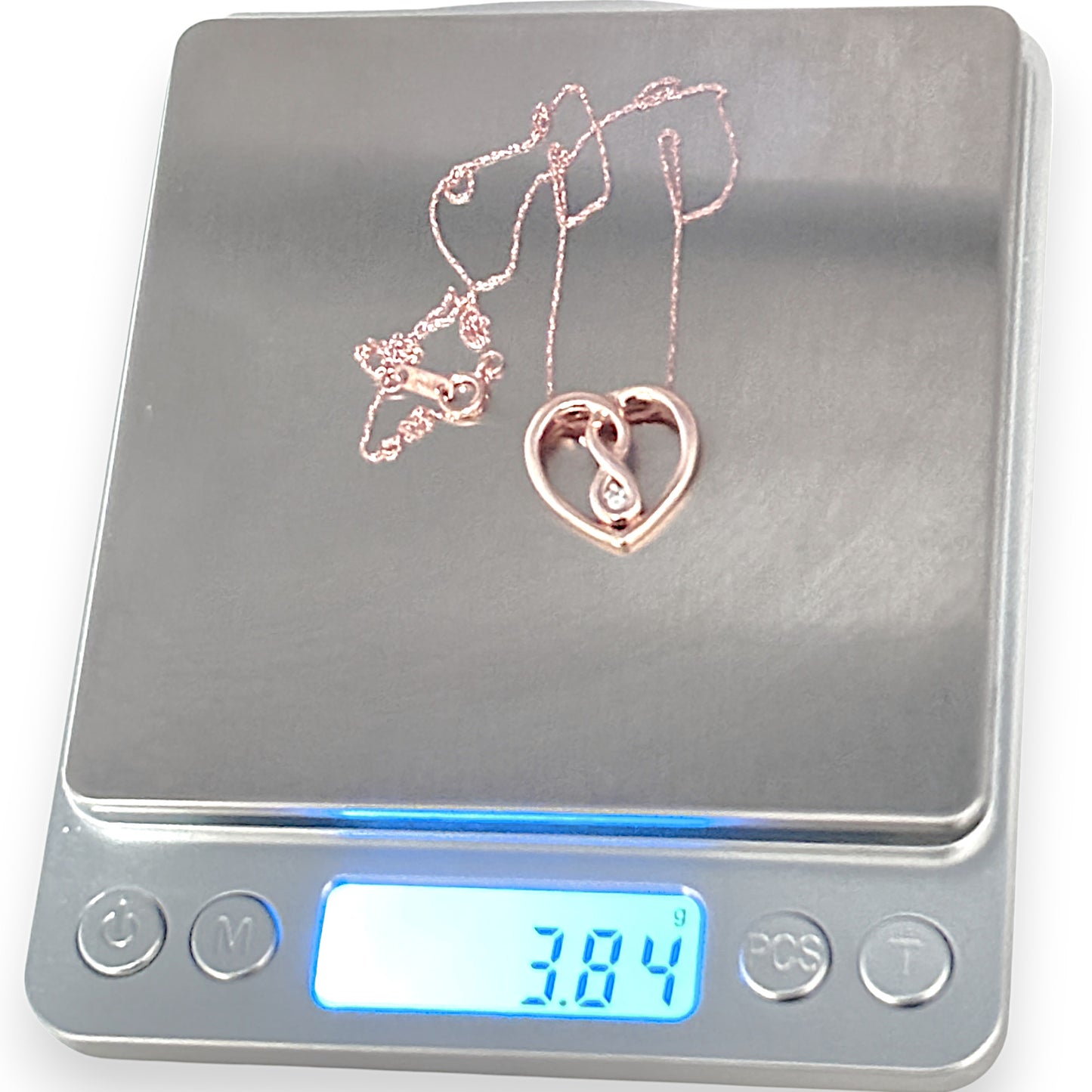 GOLD DEAL | 10ct (10K) Rose Gold Necklace Heart Diamond Pendant Length 45cm