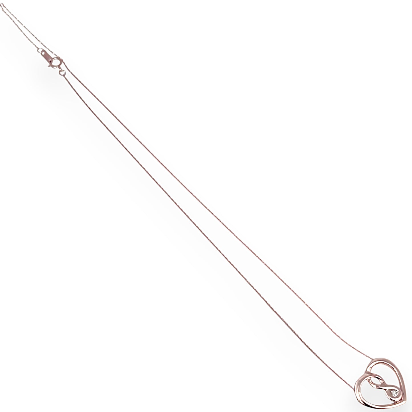 GOLD DEAL | 10ct (10K) Rose Gold Necklace Heart Diamond Pendant Length 45cm