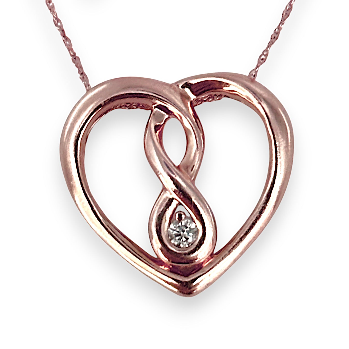 GOLD DEAL | 10ct (10K) Rose Gold Necklace Heart Diamond Pendant Length 45cm
