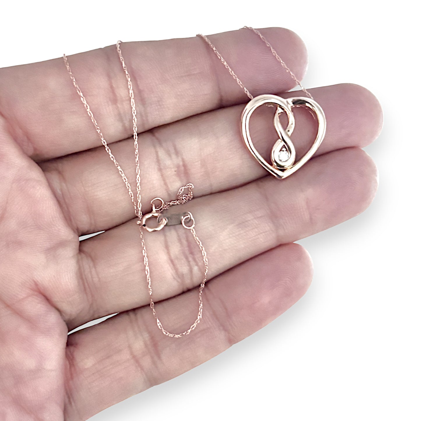 GOLD DEAL | 10ct (10K) Rose Gold Necklace Heart Diamond Pendant Length 45cm