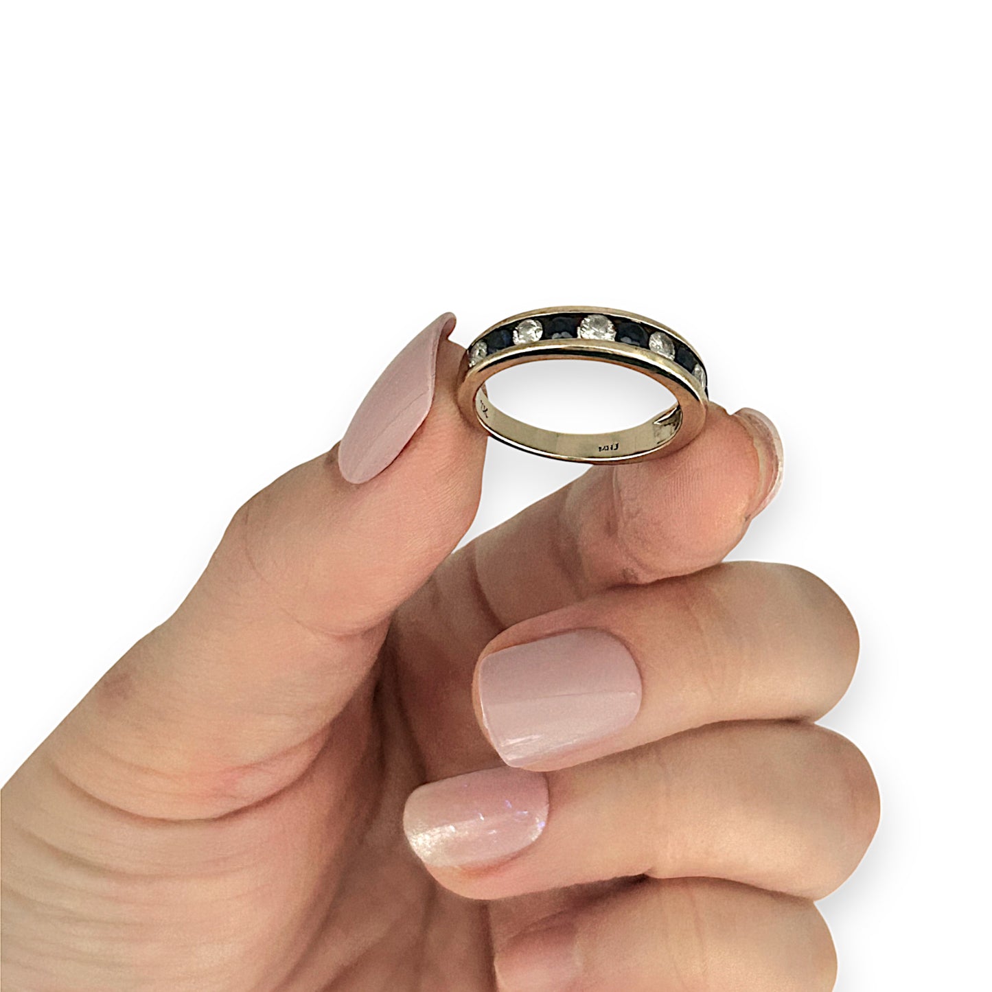 10K Gold MHJ Diamond & Sapphire Ring Size O. R # 239