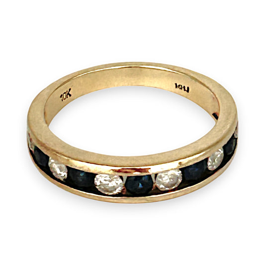 10K Gold MHJ Diamond & Sapphire Ring Size O. R # 239